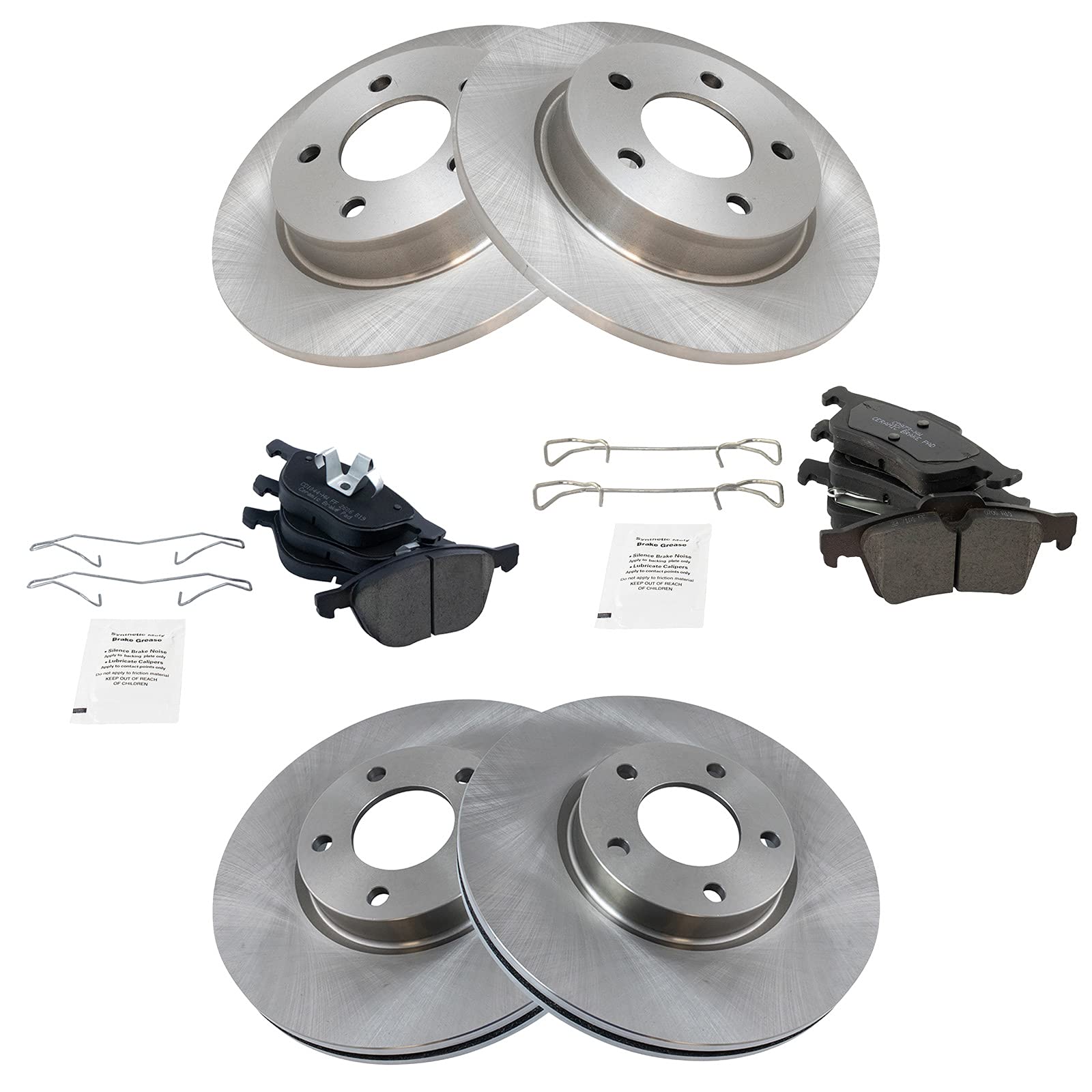 Trq Front And Rear Brake Pad & Rotor Kit Brake Pads Brake Rotor Ceramic Compatible With 2004-2005 Mazda 3