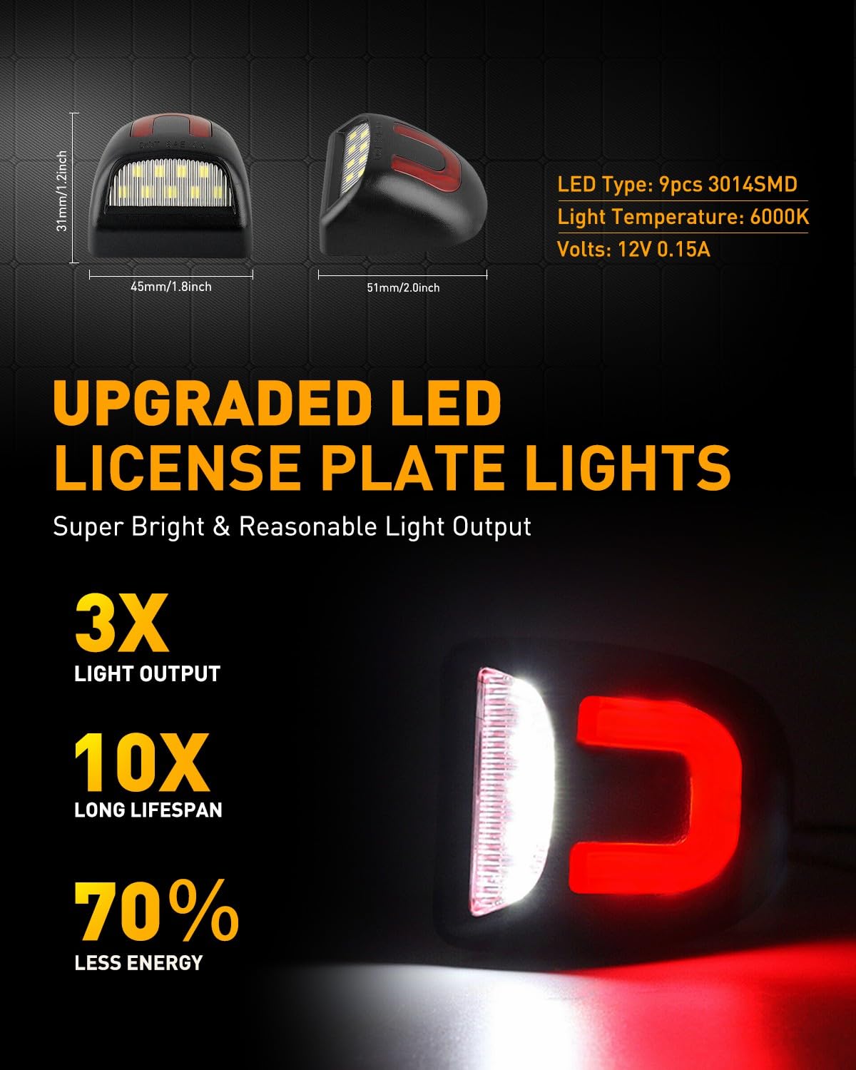 Lesauce Red U-Shaped Led License Plate Lights Tag Lamp Assembly Replacement For Chevy Silverado 1500 2500 3500 Suburban Tahoe Gm