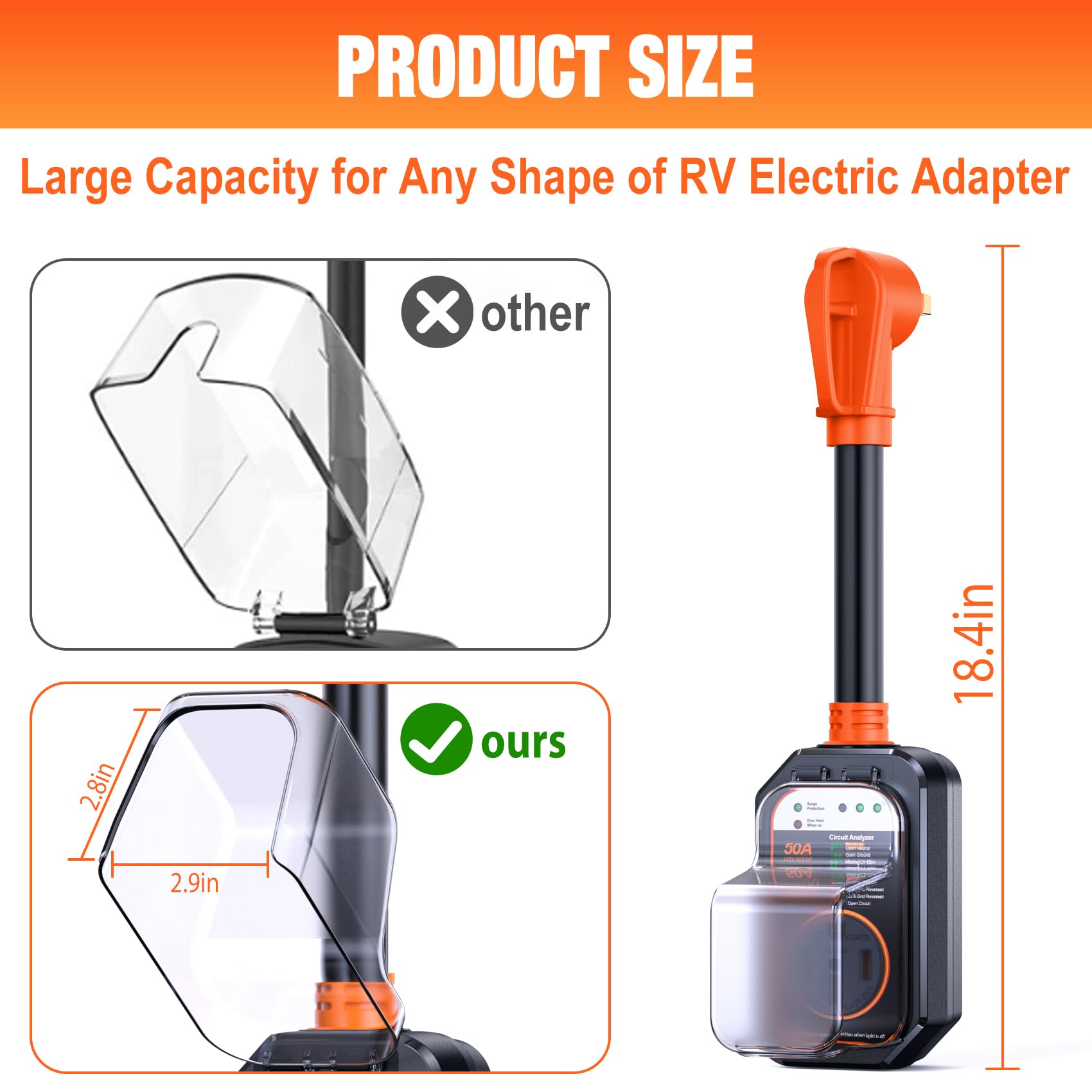 Geargo Rv Surge Protectors 50 Amp Rv Circuit Analyzer, Full Protection(9500 Joules), Rv Adapter Plug For Camper(Orange)