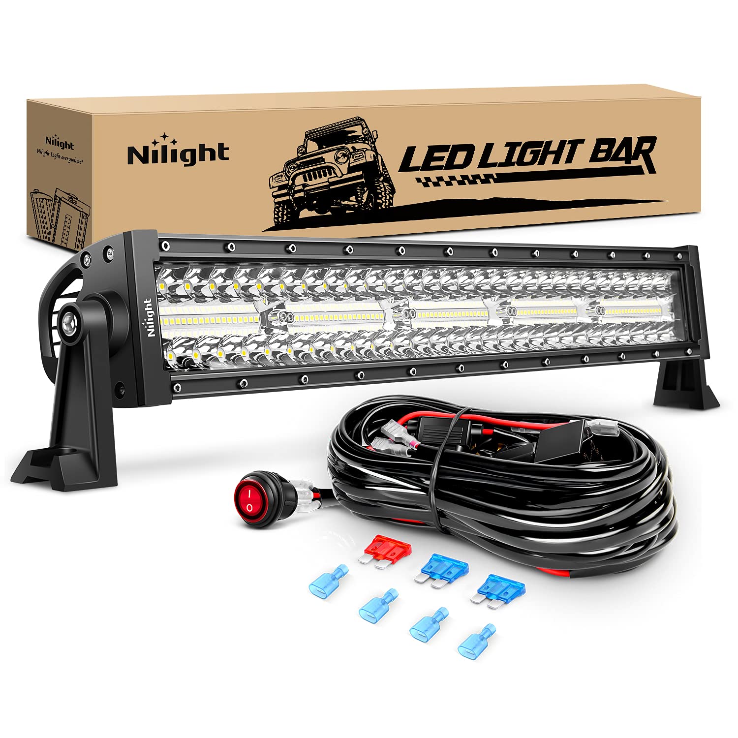Nilight Led Light Bar 22Inch 480W Triple Row Flood Spot Combo Waterproof Off Road Driving Lighting With Off-Road Wiring Harness