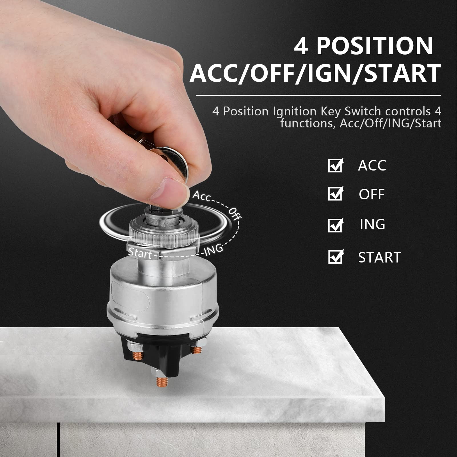 Ignition Switch With Key, 4 Position Universal Key Ignition Switch 12V For Car, Truck, Tractor, Trailer, Forklift, And More, Acc/Off/Ign/Start