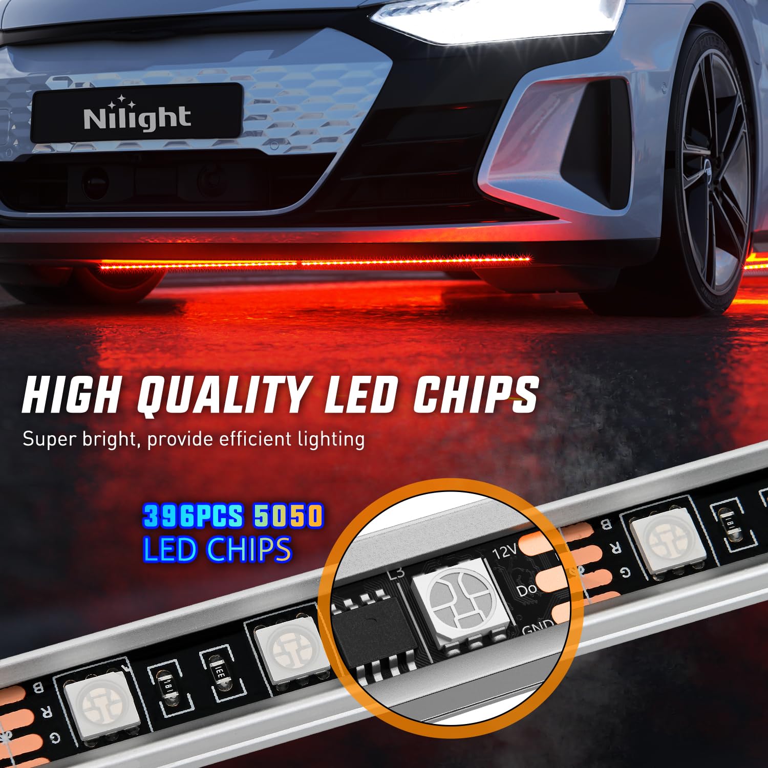 Nilight 8Pcs Aluminum Underglow Neon Accent Strip Lights 396 Leds Rgb Door Assist Multi Color Diy Sound Active Function Music Mo