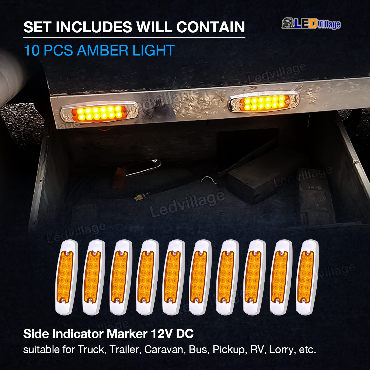 Ledvillage 6.4 Inch Amber 12 Led Side Marker Tail Light Turn, Parking, Signal Clearance Lamp Trailer Truck Lorry Ute Rv Pickup W