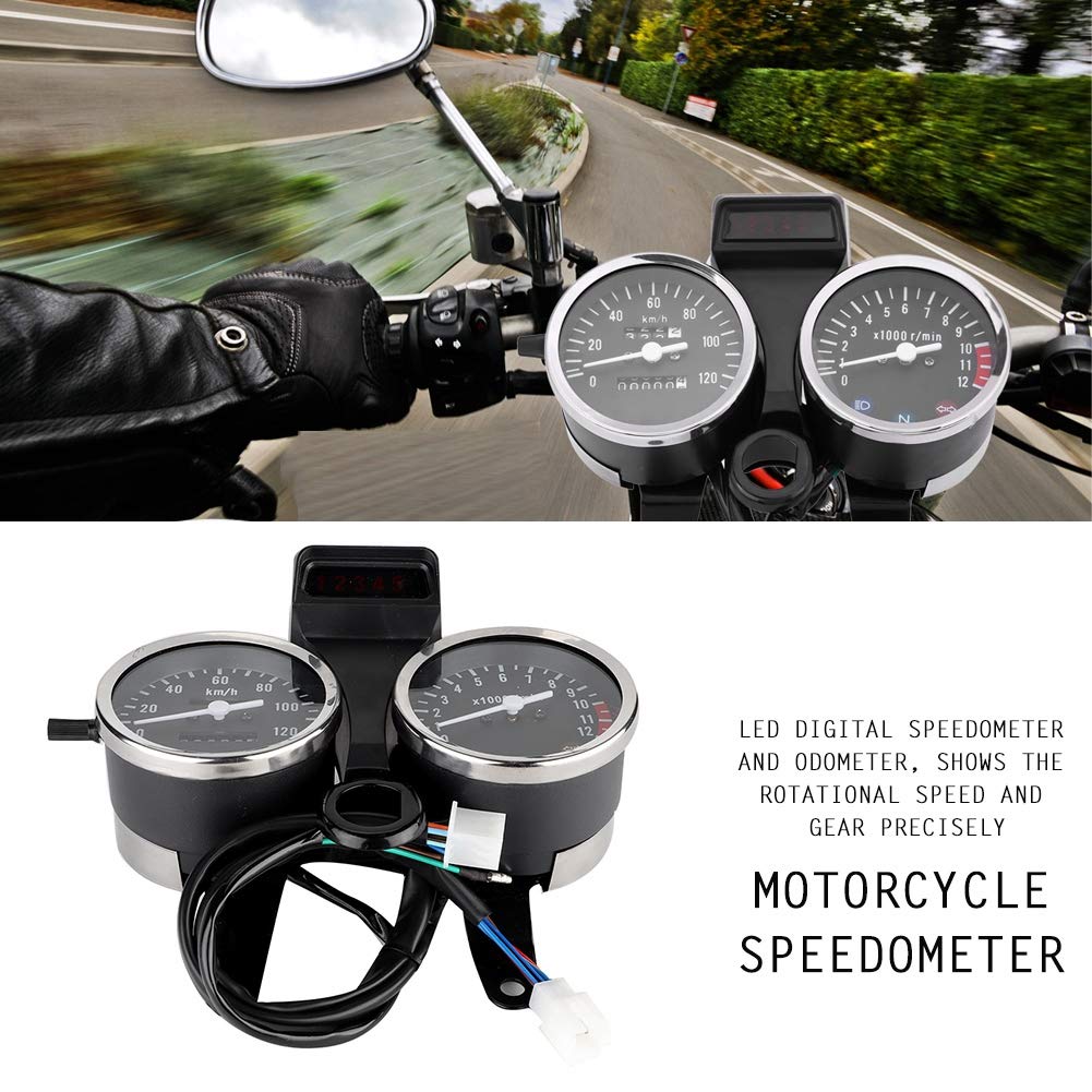 Motorcycle Speedometer, LED Motorcycle Modified Accessories Speedometer Odometer Tachometer with Bracket for Suzuki GN125