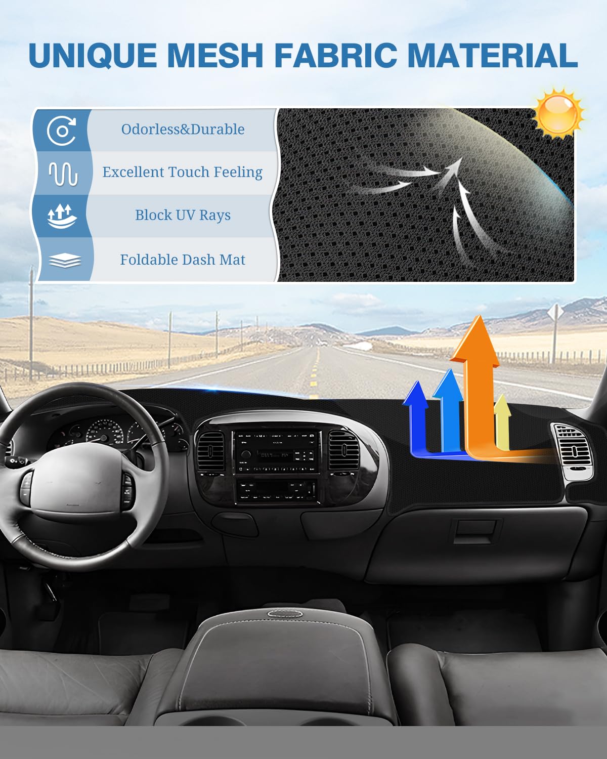 FIILINES Dash Cover Fit for Ford F-150 F150 1997-2003 Accessories Dashboard Cover Mat for F-150 Accessories Sunshade Nonslip Das