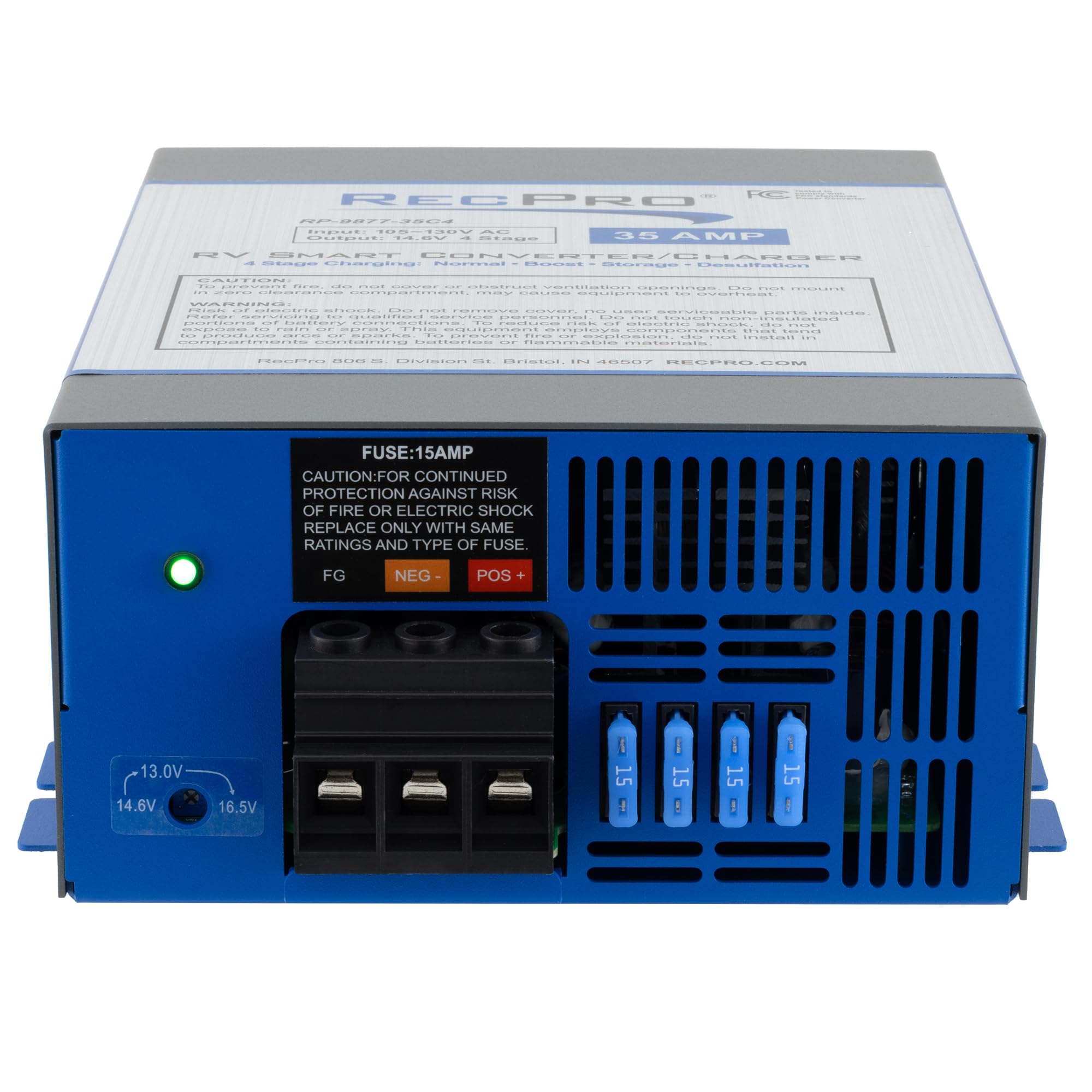 Recpro Rv Converter 35 Amp | Rv Power Converter & Battery Charger | 4 Stage Smart Charging | 120Vac To 12Vdc | 13V To 16.5V Oper