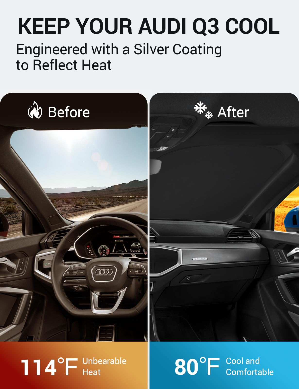 Proadsy 2025 Upgrade Front Windshield Sun Shade Foldable Sunshade Protector Custom Fit Audi Q3 2019-2024 2025 Premium, Premium P