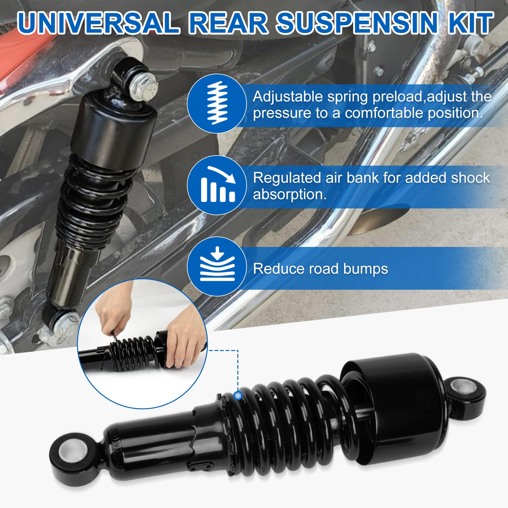 PSLER Rear Shock Absorber Rear Suspension Kit Rear Shocks Lowering Kit Preload Adjustable 10.5'' for Sportster XL 883 1200 1988-