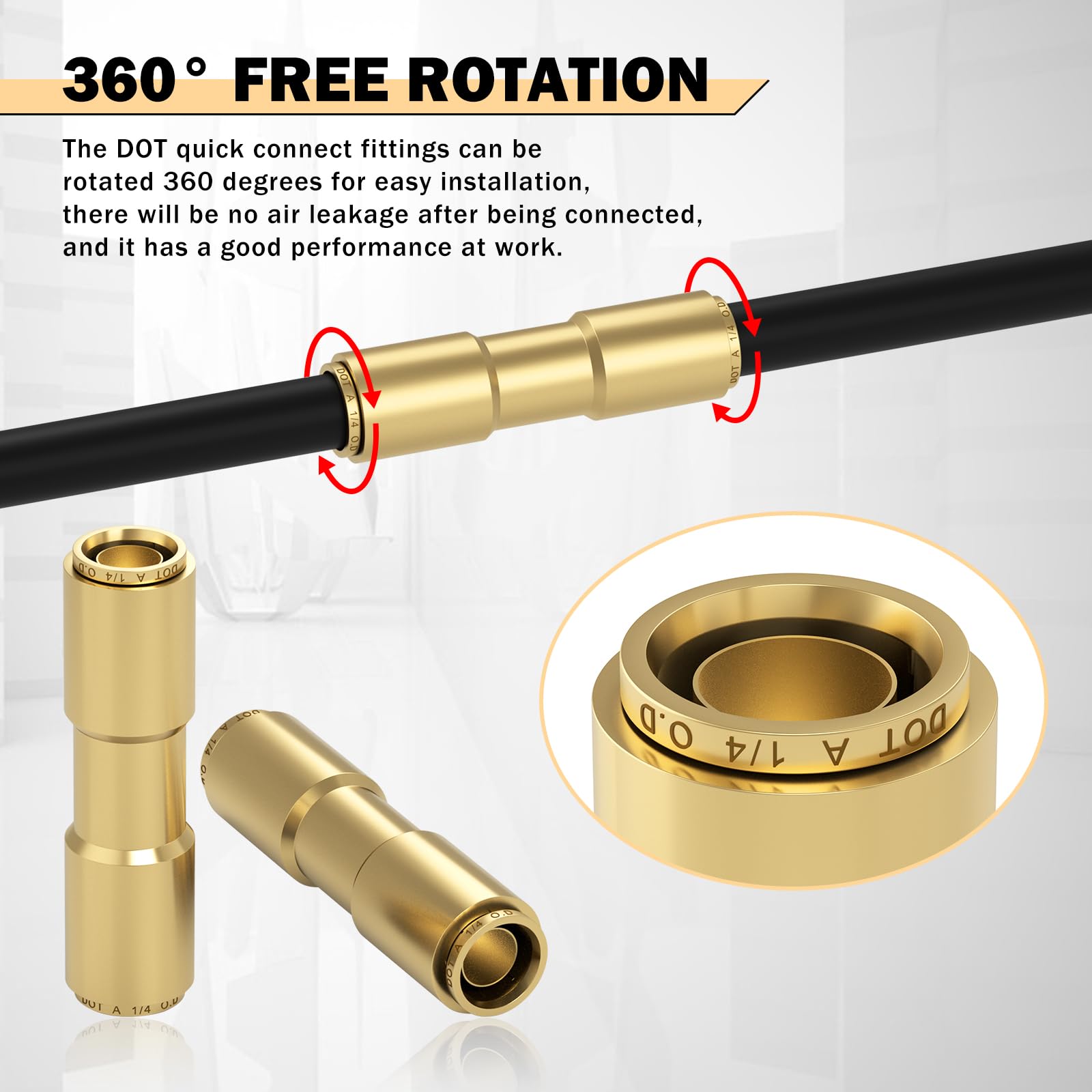 Cheemuii 6 Pcs 1/4 Brass Dot Air Line Fitting Straight Union Quick Connect Fittings 1/4 Air Hose Dot Air Fittings For Semi Truck