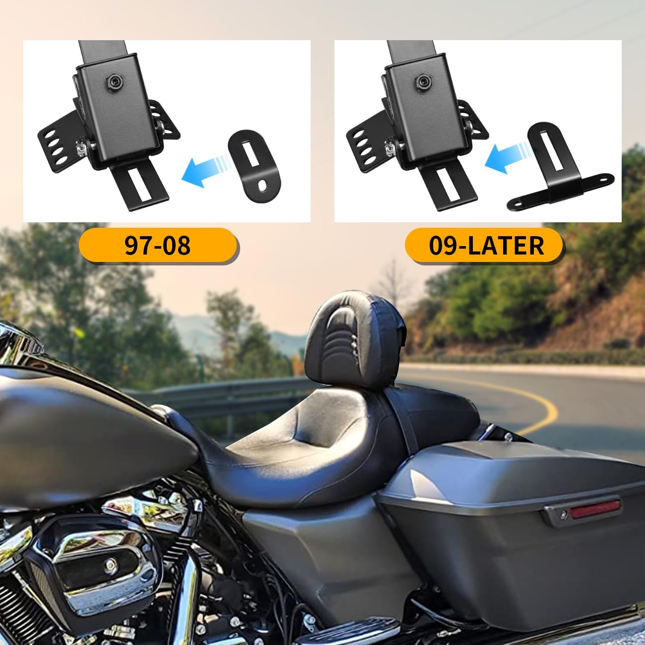 AUFER Adjustable Plug-in Driver Rider Backrest Kits Custom Made Compatible with for 1997-2024 Touring Road King Street Glide Roa