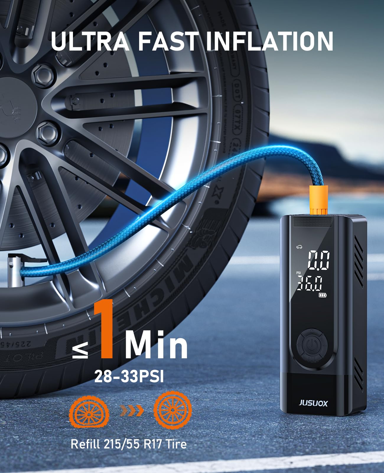 Tire Inflator Portable Air Compressor, 150Psi Cordless Air Pump For Car Tires, Battery & 12V Dc Dual Power Electric Bike Tire Pu