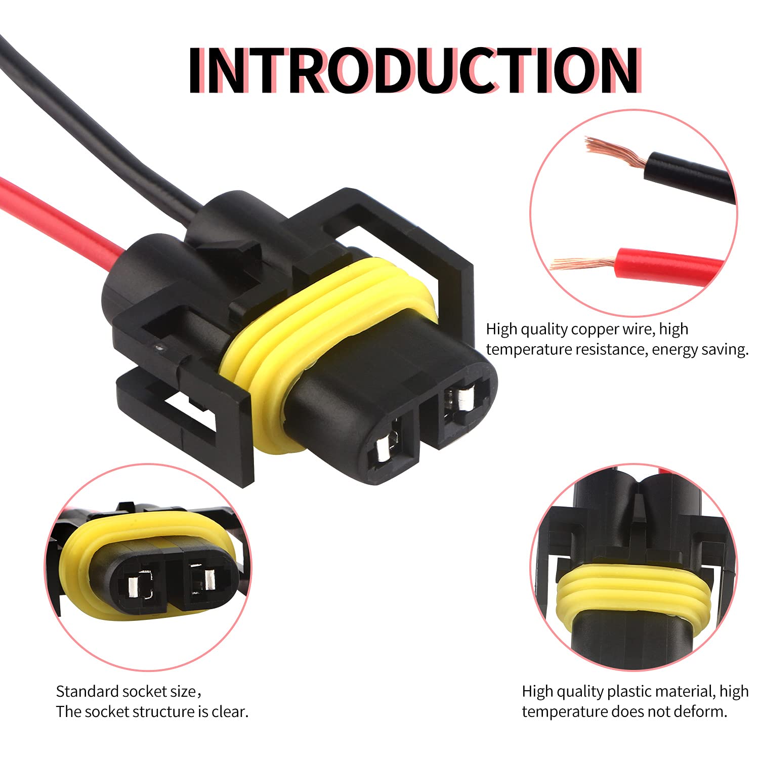 H8 H11 880 881 Male Socket Adapter Connector Wiring Harness&Female Adapter Wiring Harness Sockets Wire Compatible With Headlights Or Fog Lights 2Set