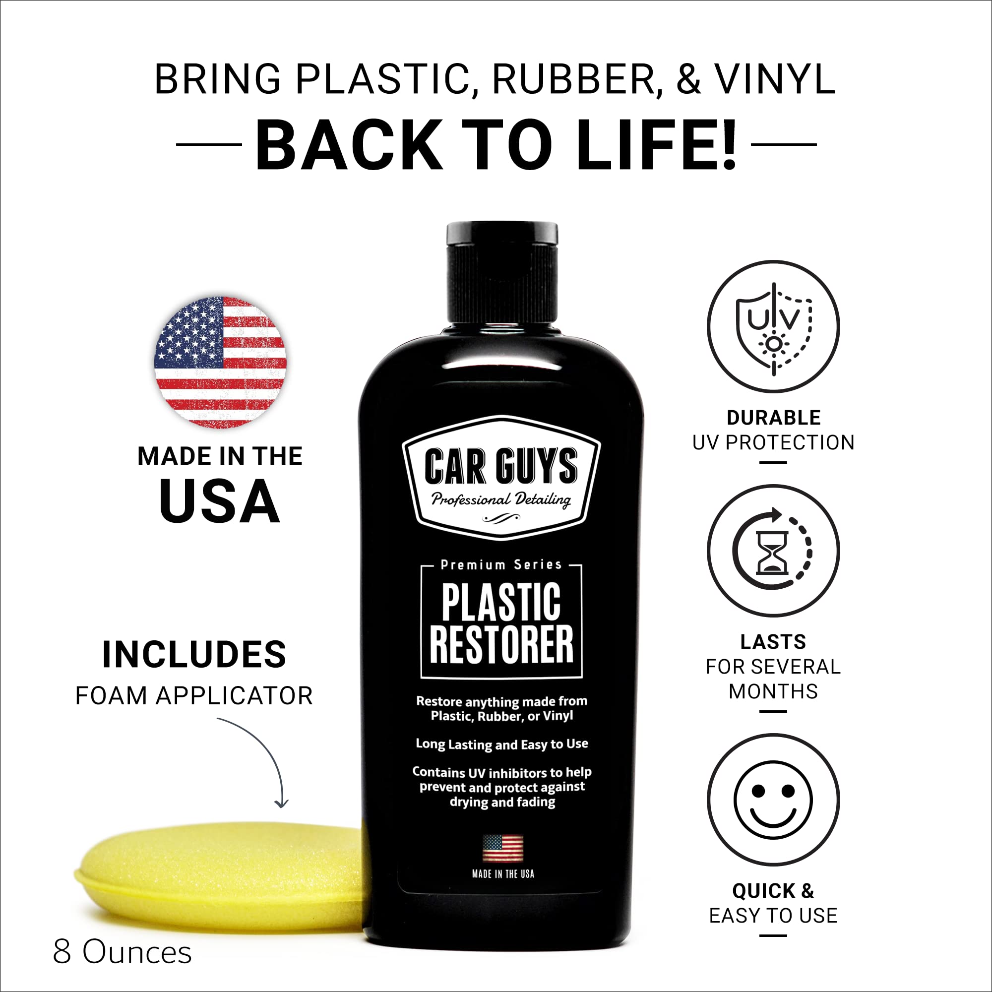Car Guys Plastic Restorer | Bring Plastic, Rubber, And Vinyl Back To Life! | User Friendly Trim Restorer | Safe Auto Detailing S