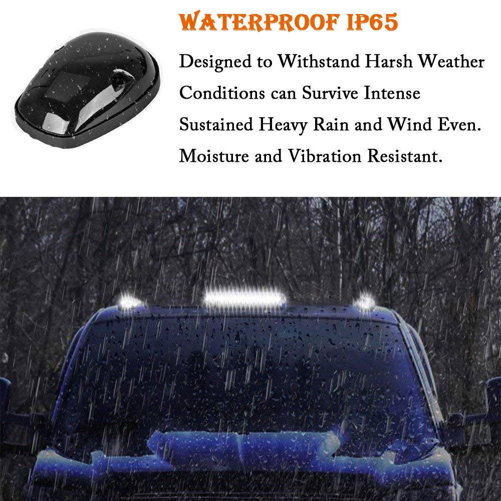 NPAUTO 3pcs Smoked Cab Marker Lights White 30 LED Roof Top Running Lights w/Wiring Pack Replacement for 2002-2007 Chevy Silverad