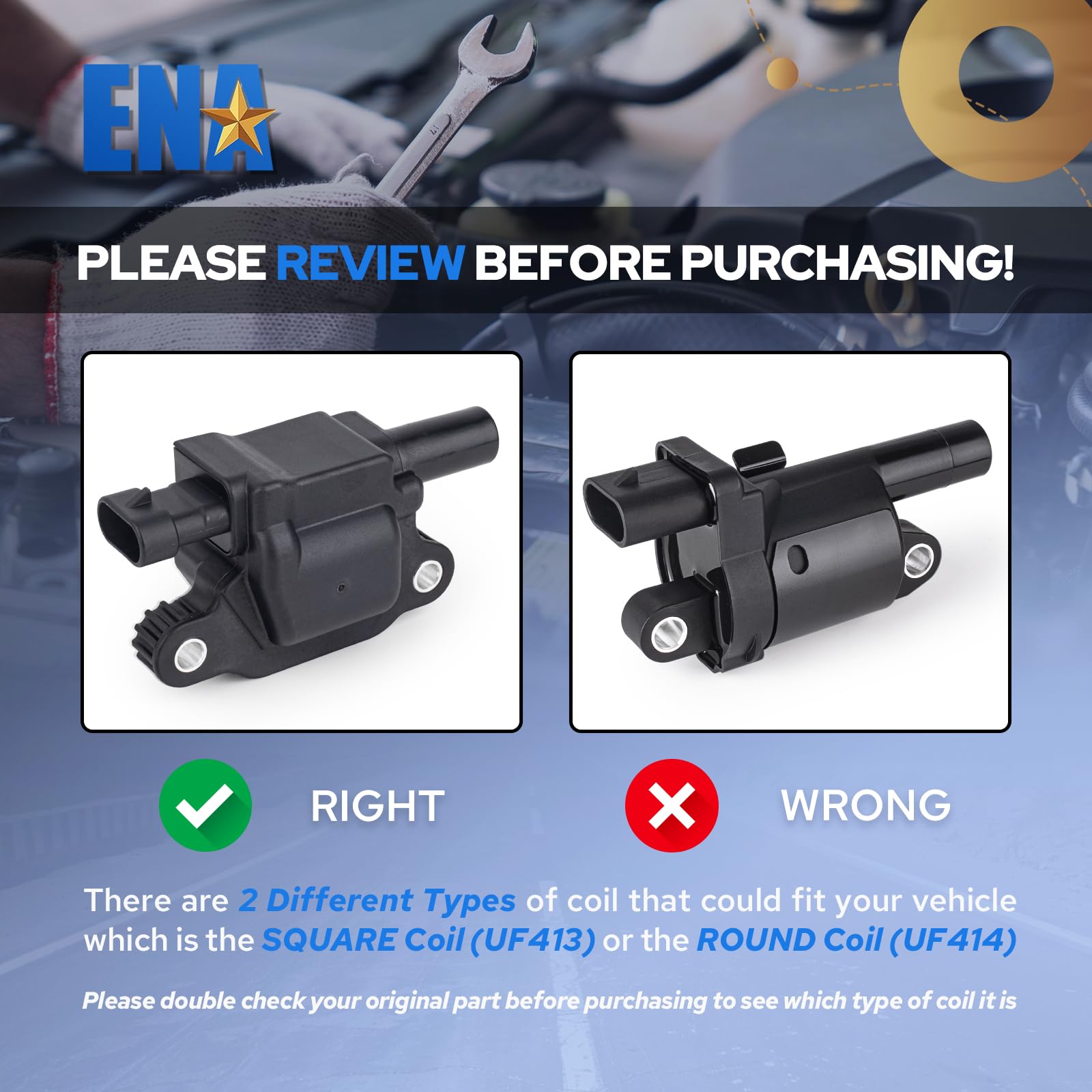 ENA Square Ignition Coil Pack Compatible with Cadillac Chevrolet Chevy GMC Sierra CTS Escalade Avalanche Express Silverado Subur