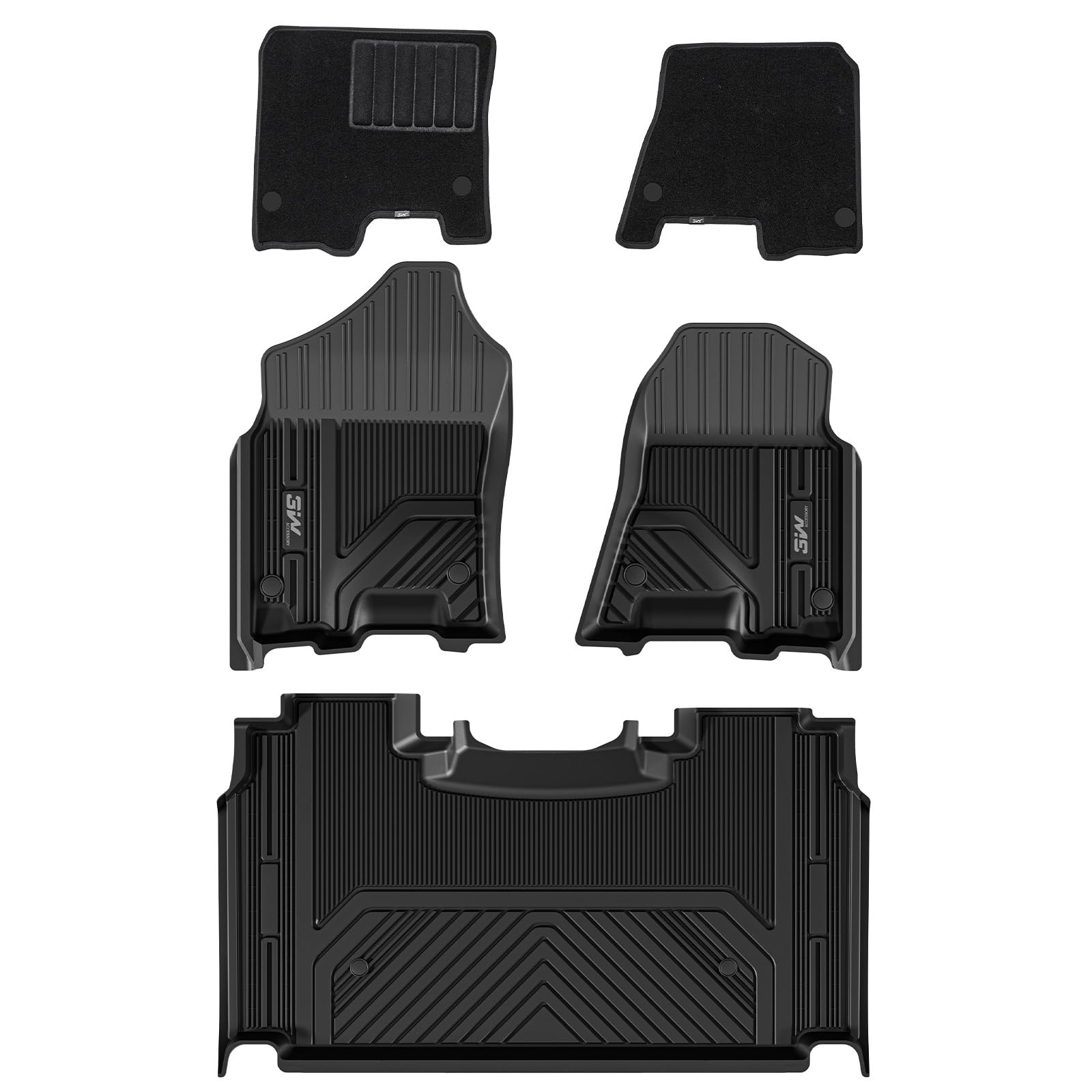 3W Dodge Ram 1500 Floor Mats & Fornt Carpet For 2019-2024 With Original Storage Under Rear Seat All Weather Floor Liner Car Acce