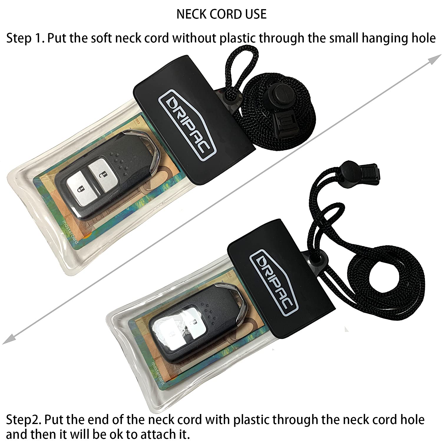 Dripac Waterproof Car Key Fob Case Waterproof Wallet Waterproof Holder Pouch For Key Id Badge Credit Card Money(Black+White)