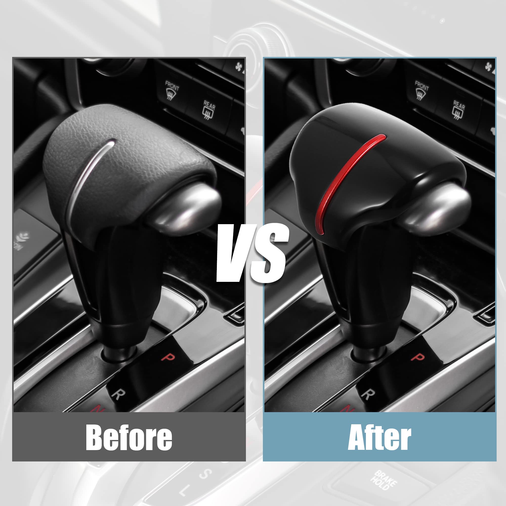 X Autohaux 1Pcs Car Gear Shift Knob Cover Sticker Head Trim Cover For Honda Cr-V 2017-2021 Black Red