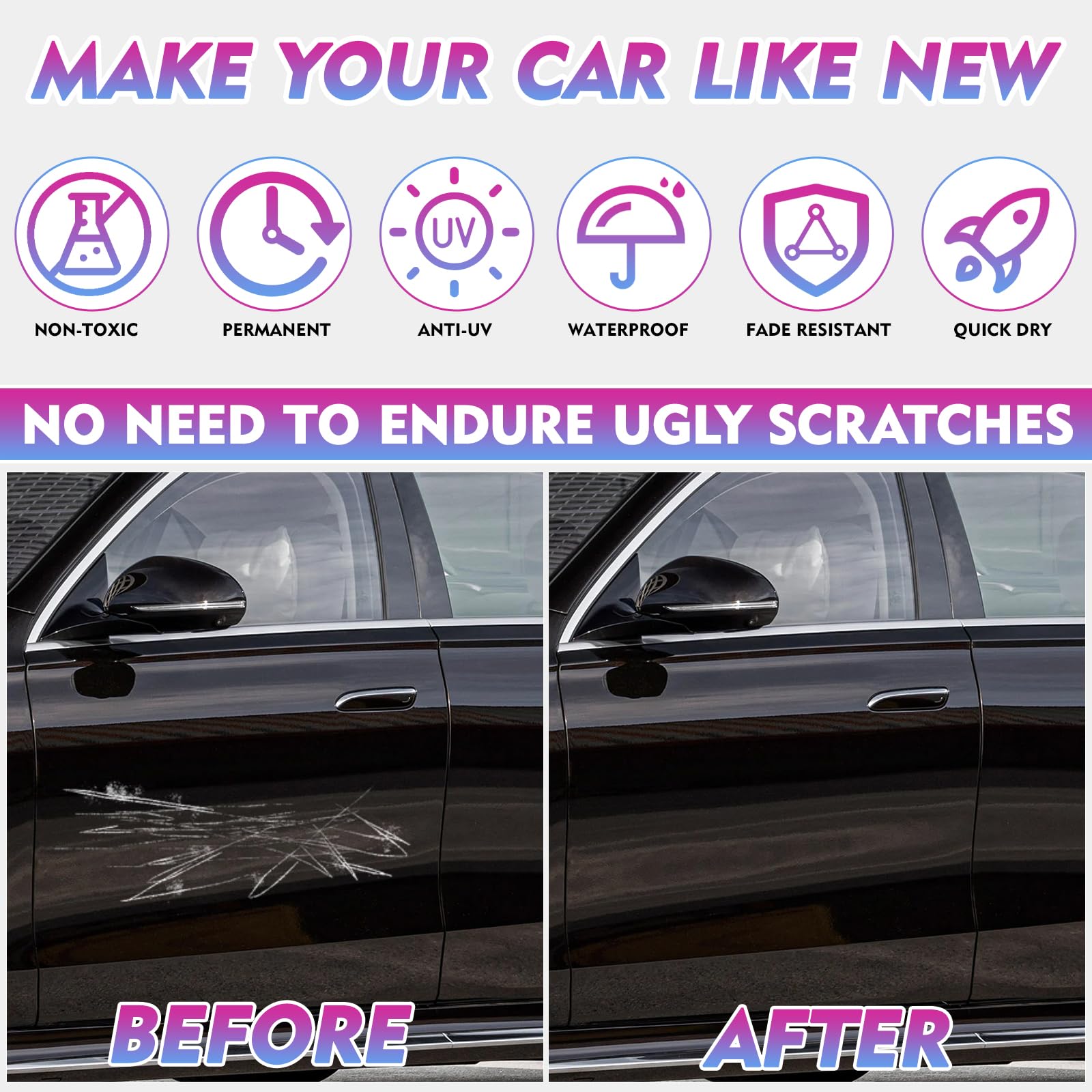 Touch Up Paint for Cars, Car Paint Scratch Repair, Quick & Easy Solution to Erase Scratches, 0.4 fl oz (Black)