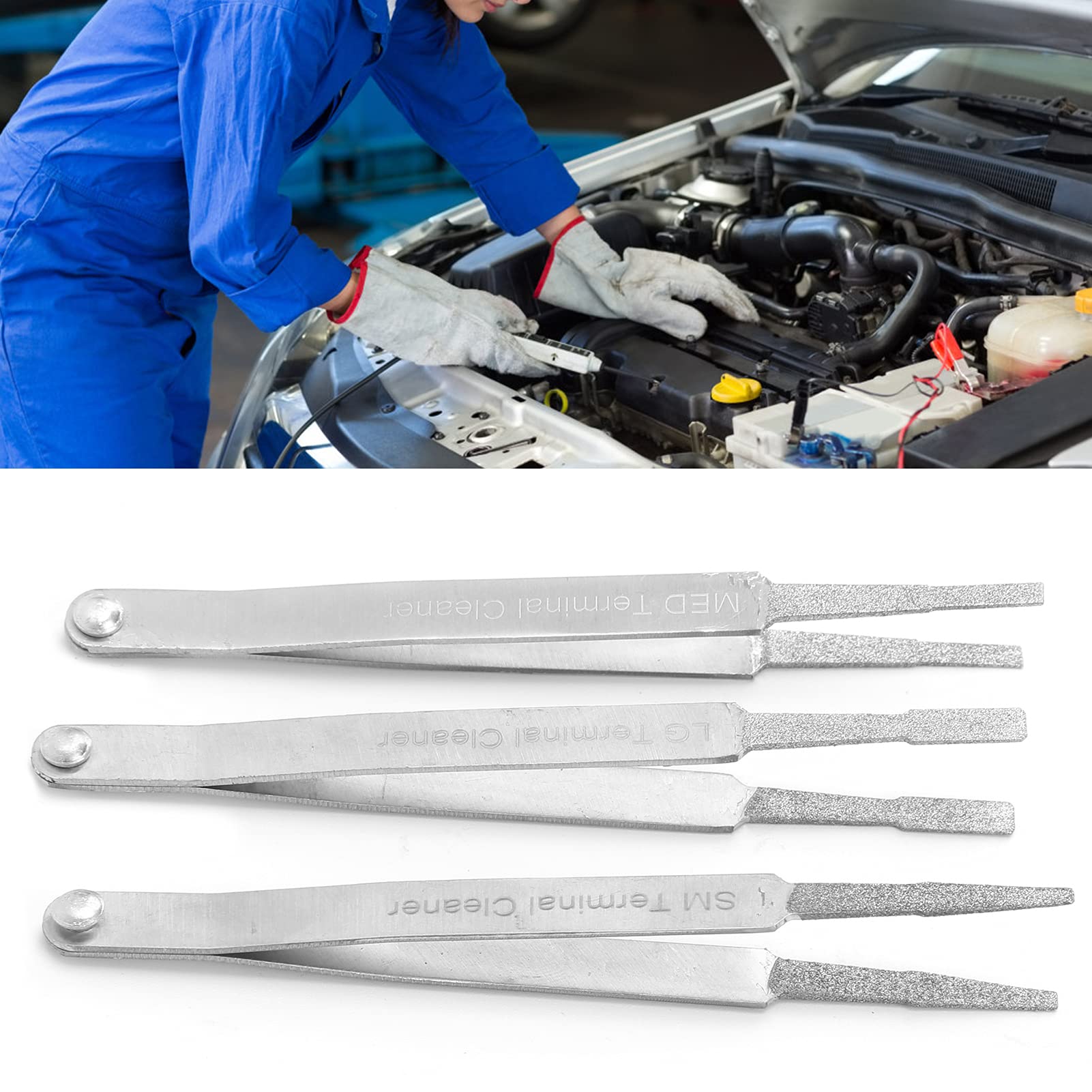 Camrusic 3Pcs Diamond Grip Terminal Cleaner Set, Electrical Terminal Cleaner For Small Electrical Spade Pin Connector