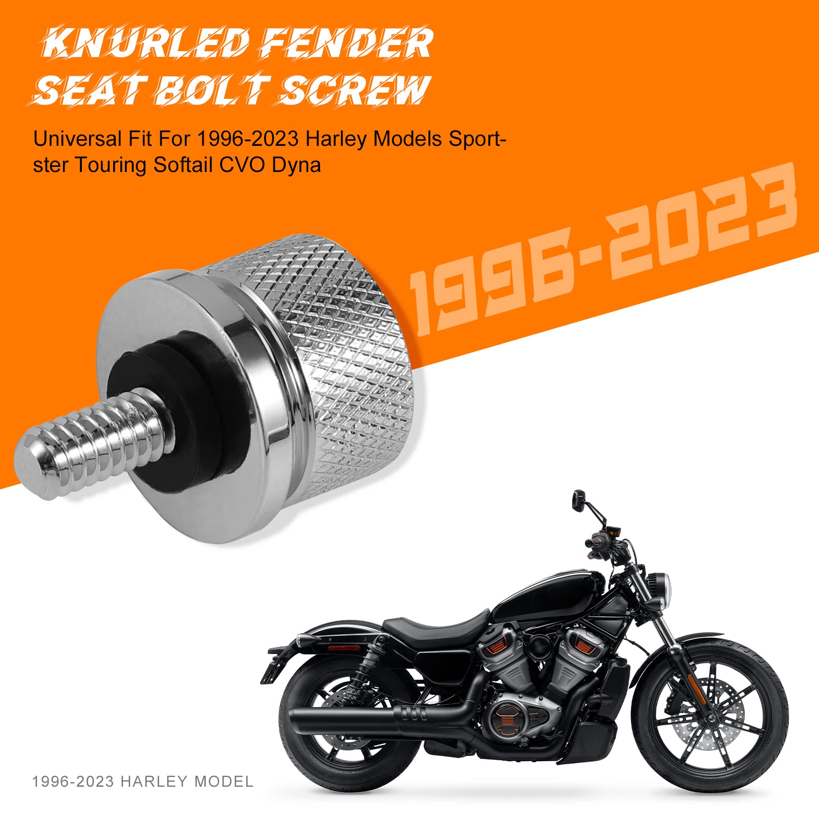 Eumti Chrome Stainless Knurled Fender Rear Seat Bolt Screw 1/4'-20 Thread Quick Install Compatible With Harley Touring Softail Dyna Sportster Cvo Fatbob 1996-2024
