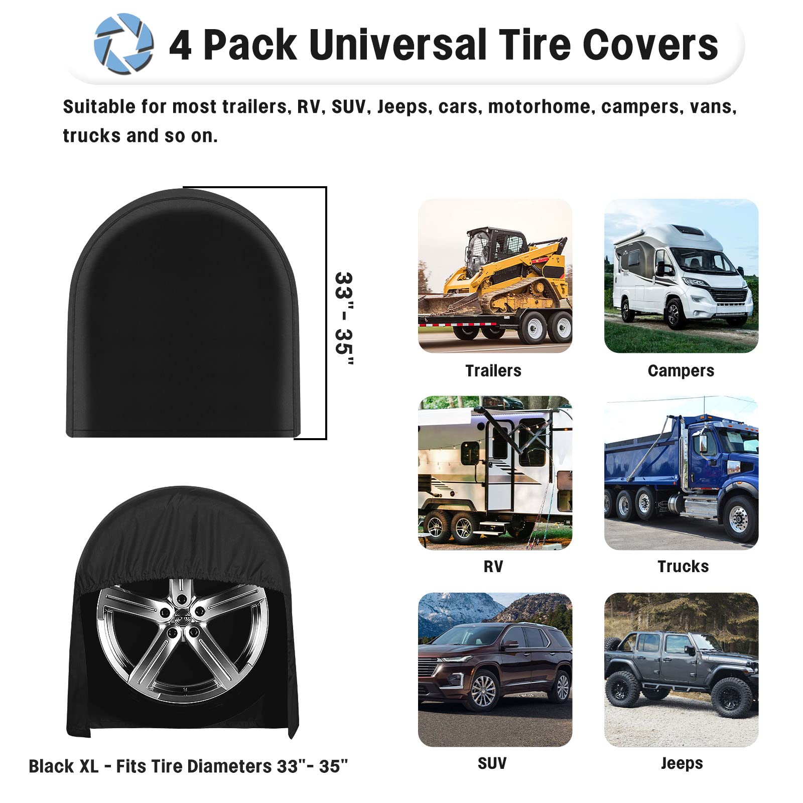 Outdoorlines Outdoor Waterproof Tire Covers Set Of 4 - Uv-Proof Trailer Wheel Cover Windproof Tire Protector For Rv Jeep Trailer
