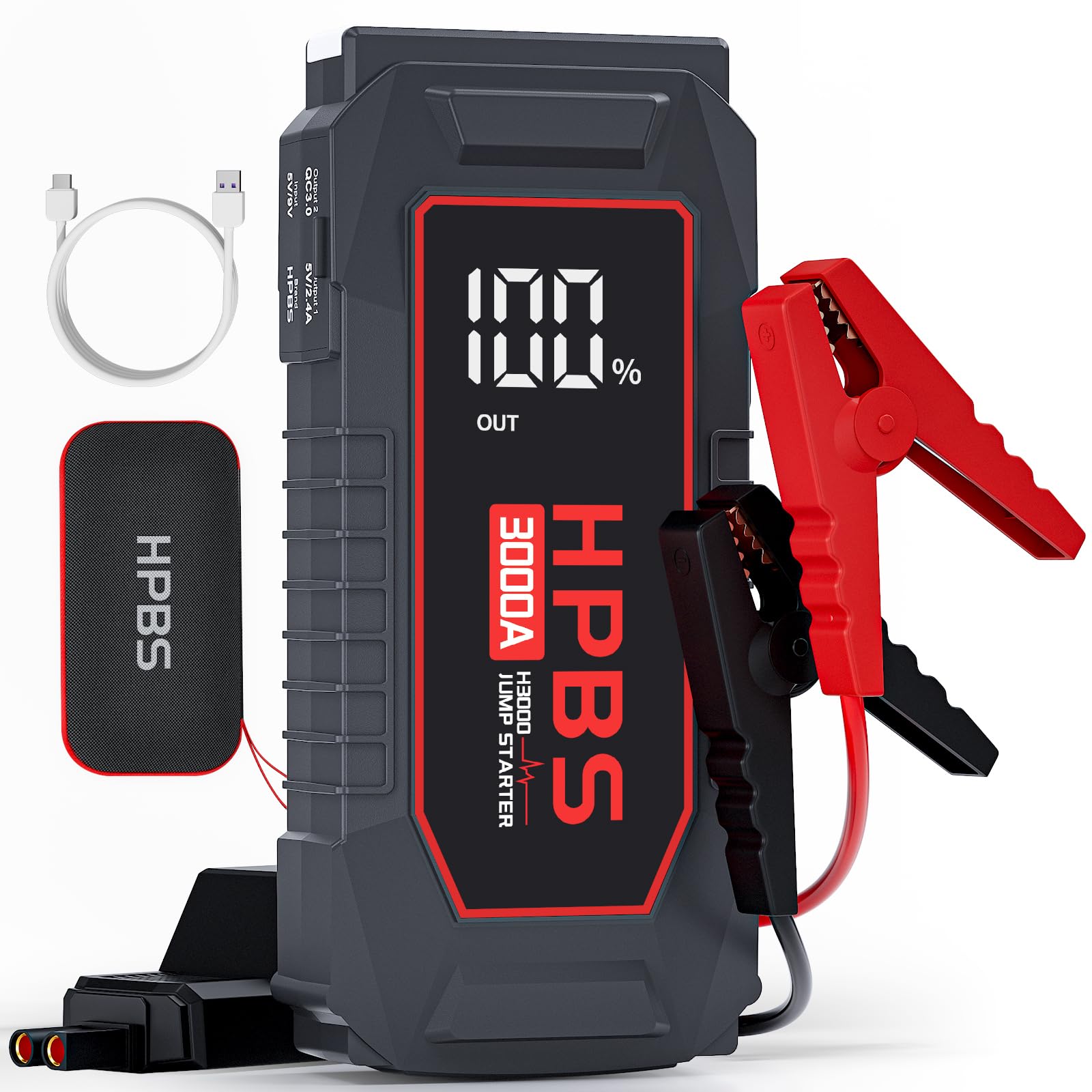 Hpbs Jump Starter - 3000A Car Battery Jump Starter For Up To 10L Gas And 8L Diesel Engines, 12V Portable Battery Jump Starter Bo