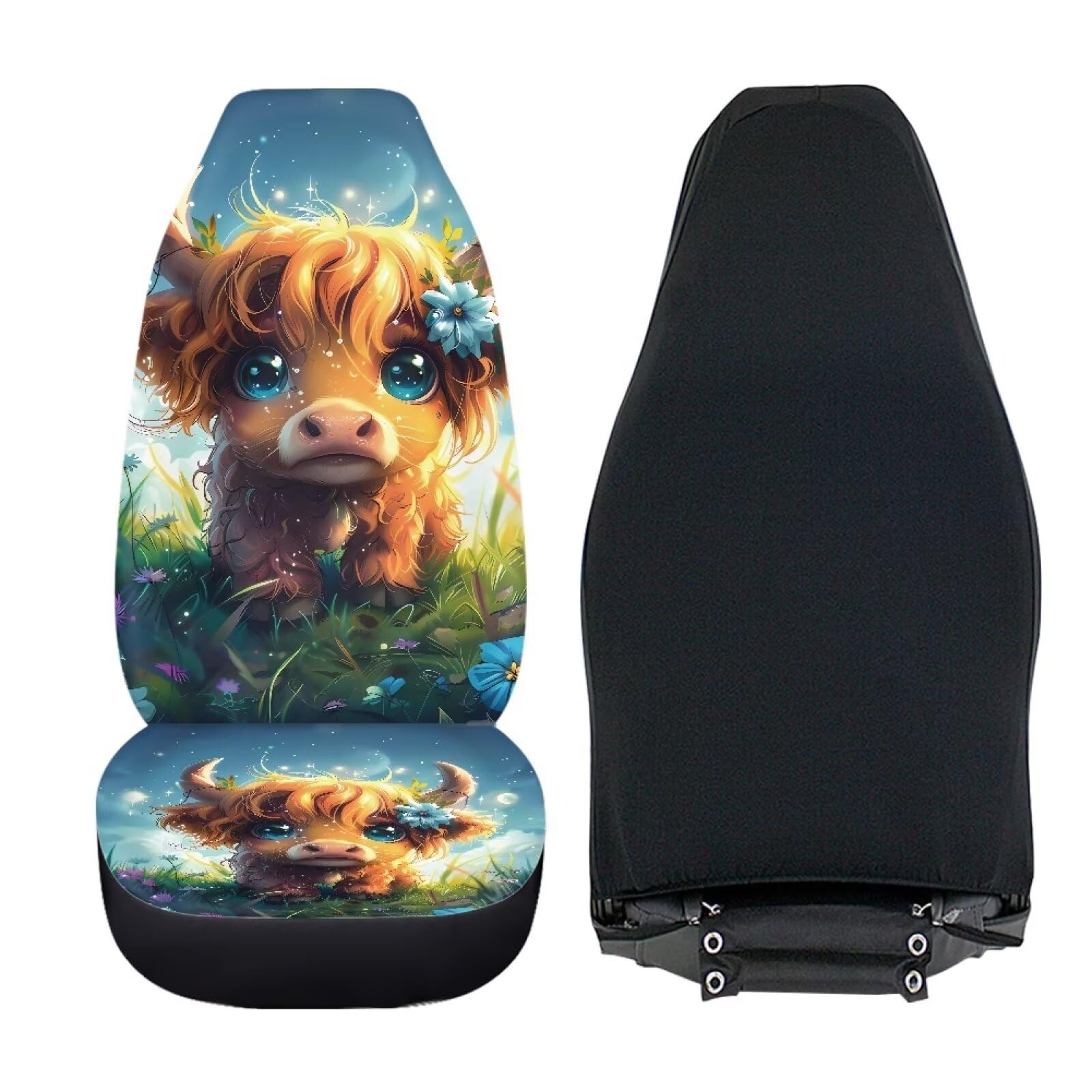 TOADDMOS Kawaii Highland Cow Car Seat Covers for Front Seats Decorative Automotive Car Interior Covers Vehicle Cushion Seat Cove