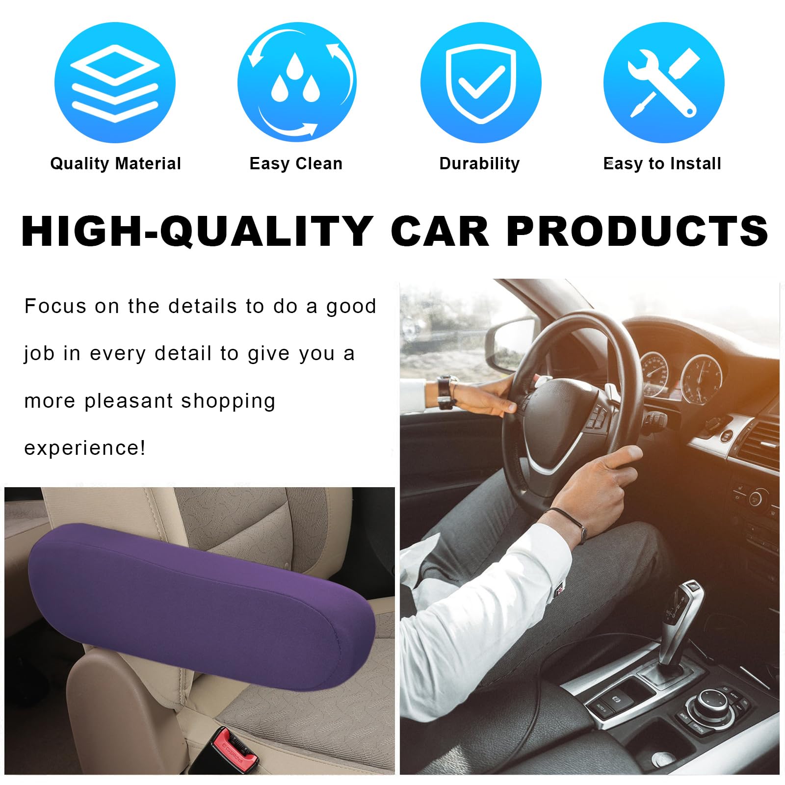 Kewucn 2 Pcs Car Front Seat Armrest Covers, Elastic Fabric Auto Seat Armrest Protectors, Universal Seat Arm Rest Cover Replaceme