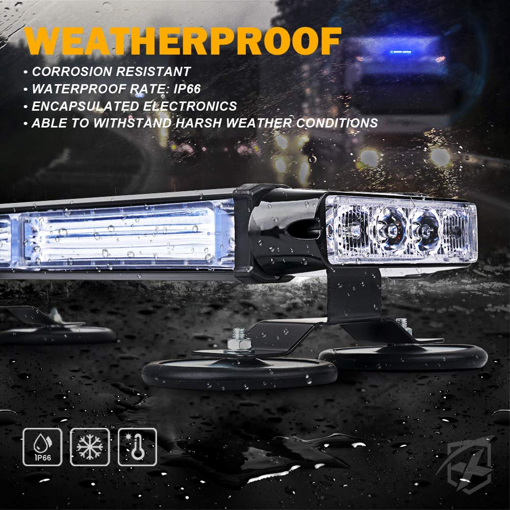 Xprite Blue Cob Led Strobe Rooftop Flashing Light Bar W/Magnetic Base Double Side Hazard Warning Beacon Police Lights For Emerge