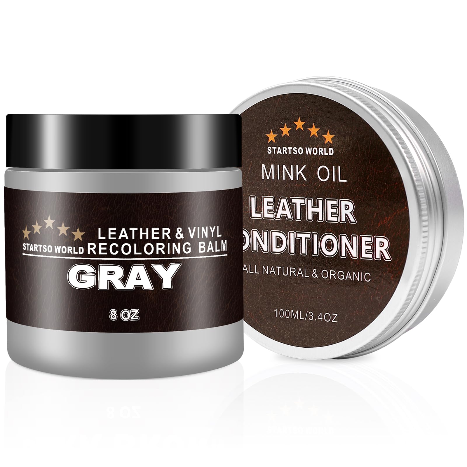 Startso World 200Ml Leather Recoloring Balm With 100Ml Leather Conditioner, Gray Leather Repair Kit For Furniture, Leather Dye,