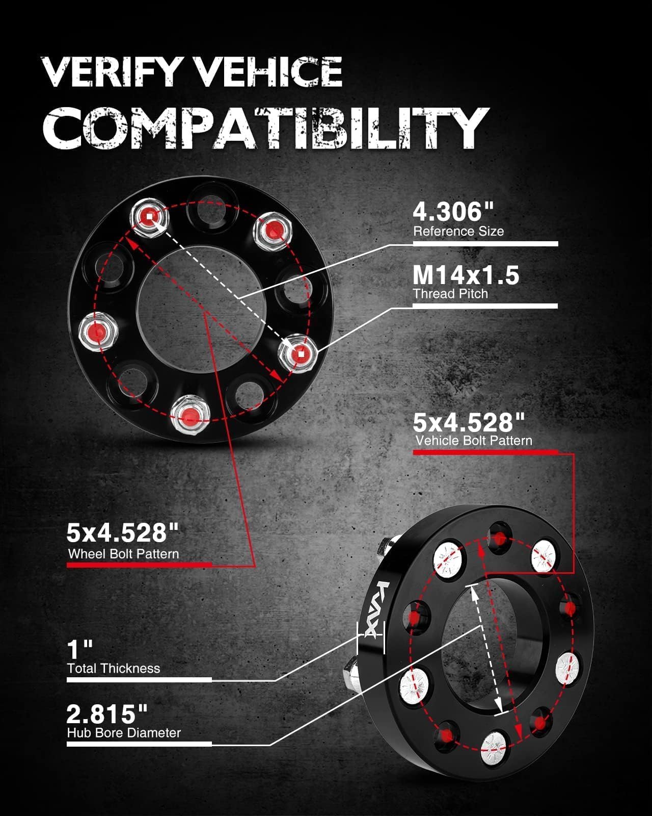 Kax 5X115 Wheel Spacers,1 Inch 5 Lug Centric Wheel Spacers Fit For Charger, 300, Challenger, Magnum With M14X1.5 Studs 71.5Mm Hu