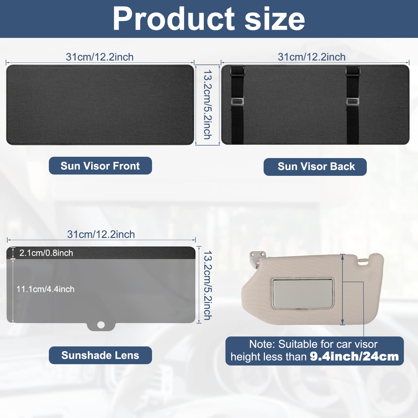 Nazzo Sun Visor Extender For Car, Sun Blocker With Pc Sunshade Lens, Magnetic Mounting Adjustable Position, Protect From Glare,