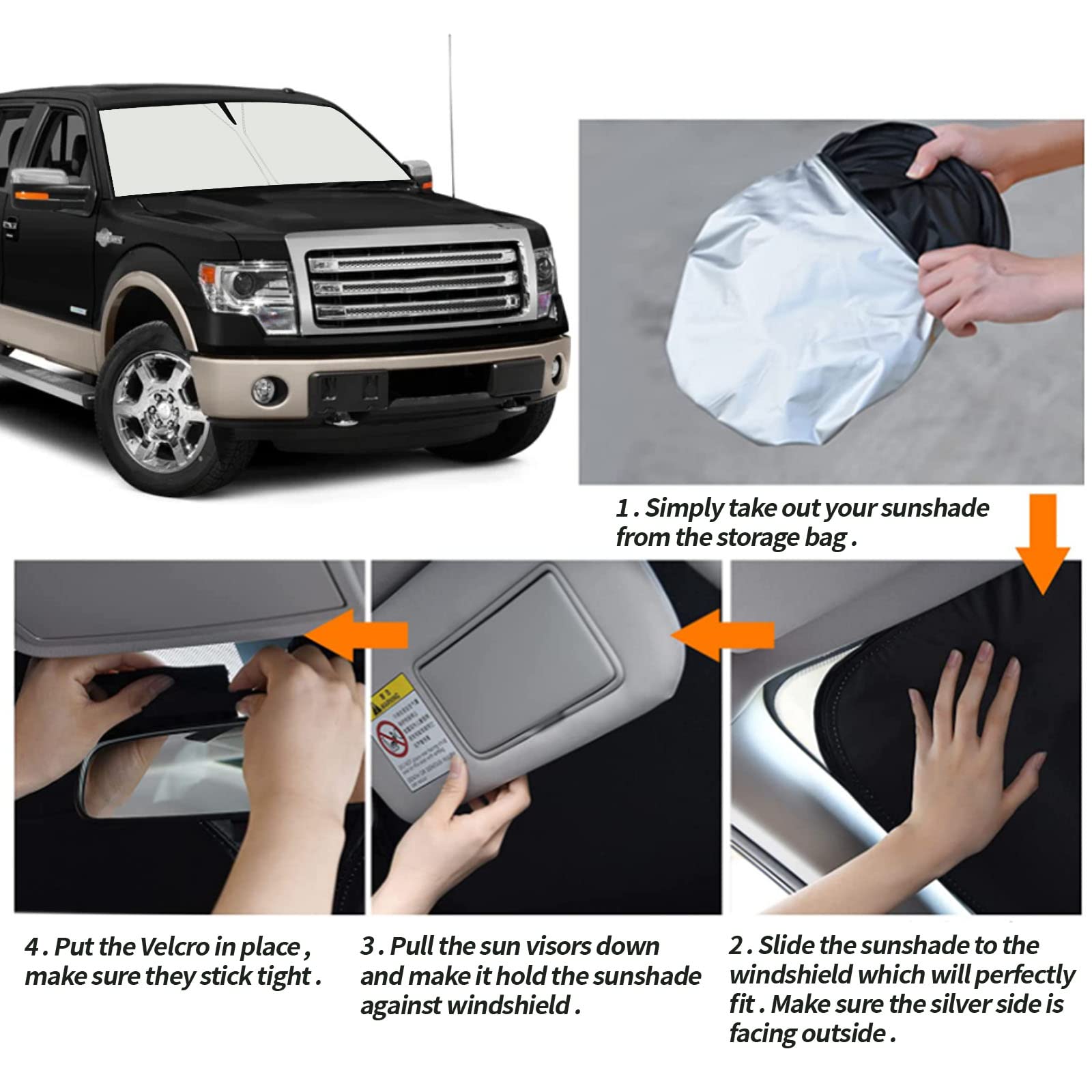 Moricere Upgrade Windshield Sun Shade For Ford F150 2009-2014, Foldable Windshield Sun Visor Blocks Uv Rays