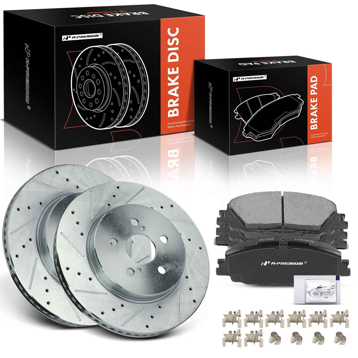 A-Premium 11.15 inch (283.1mm) Front Drilled and Slotted Disc Brake Rotors + Ceramic Pads Kit Compatible with Select Toyota Mode