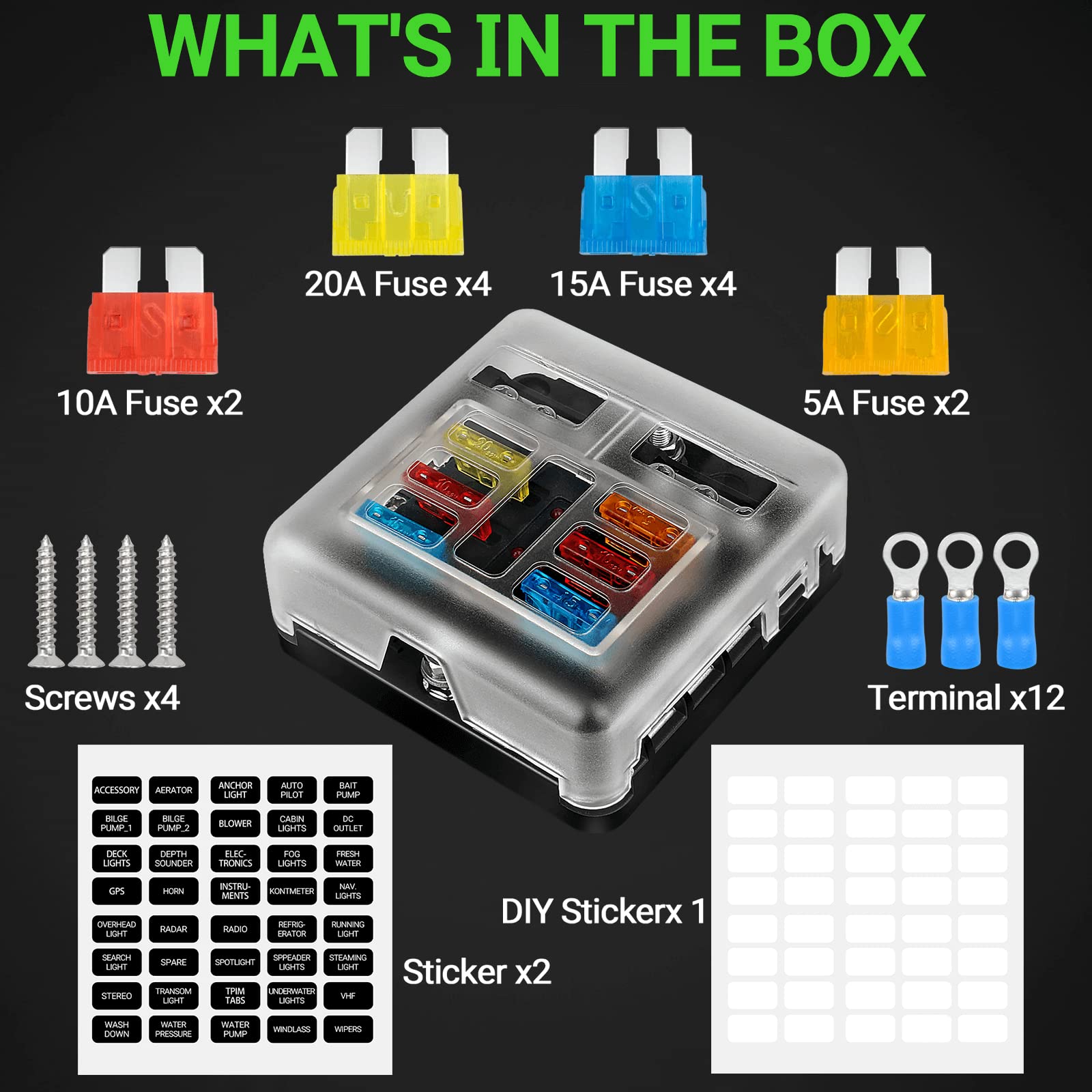 12V Fuse Block 6 Circuit Fuse Box Kit With Damp-Proof Fuse Panel Led Warning Indicator For Marine Automotive Motorcycle Rv Truck