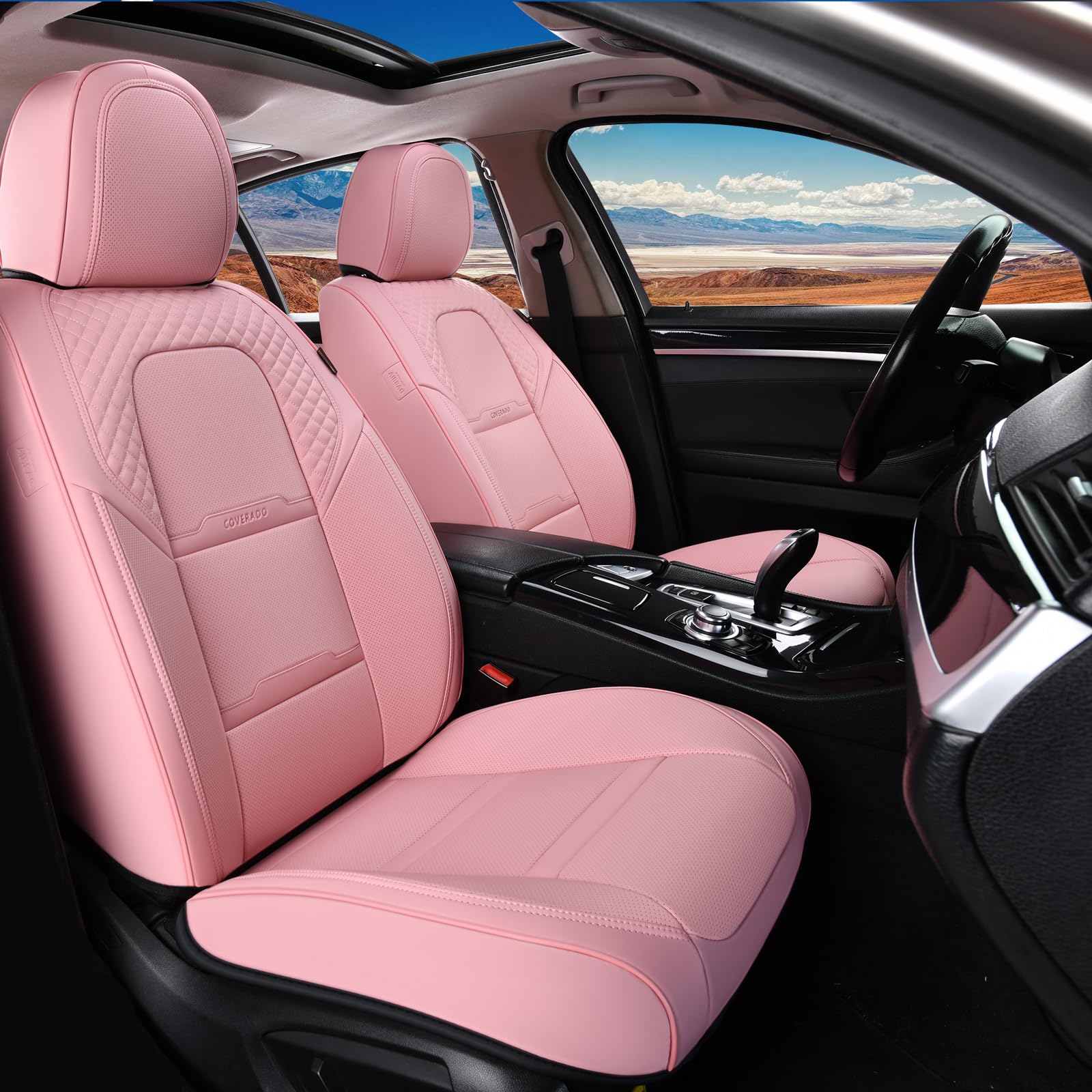 Coverado Car Seat Covers Front Seats, 2 Piece Car Seat Protector With Removable Headrest, Nappa Leather Breathable Seat Cushion