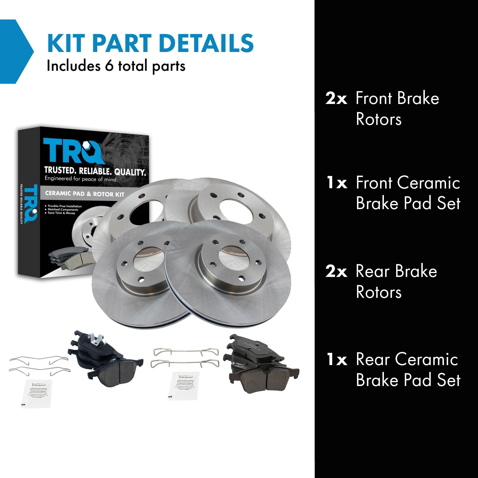 Trq Front And Rear Brake Pad & Rotor Kit Brake Pads Brake Rotor Ceramic Compatible With 2004-2005 Mazda 3