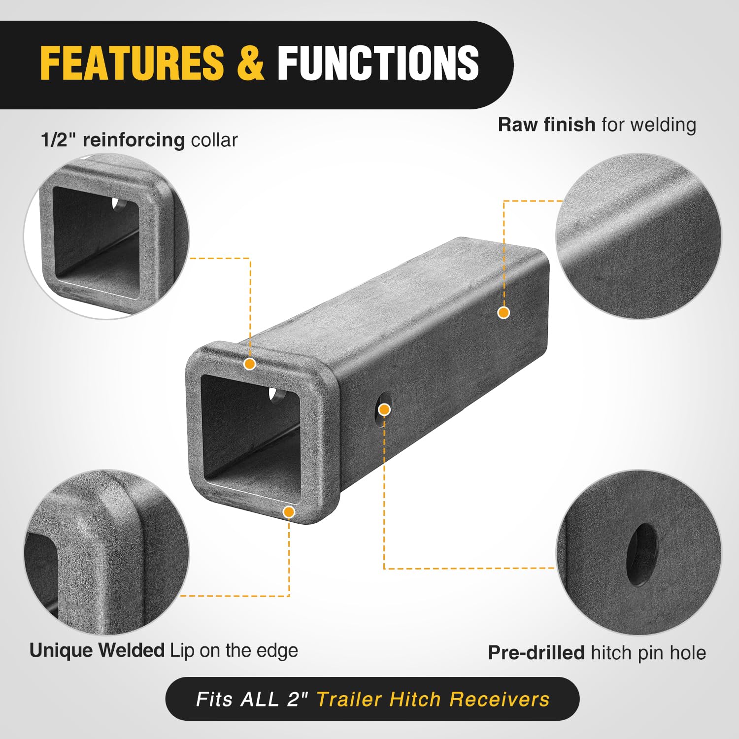 Nilight Hitch Adapter 2'' X 9'' Combo Bar Trailer Receiver Tube Weld-On Raw Steel Hitch Bar