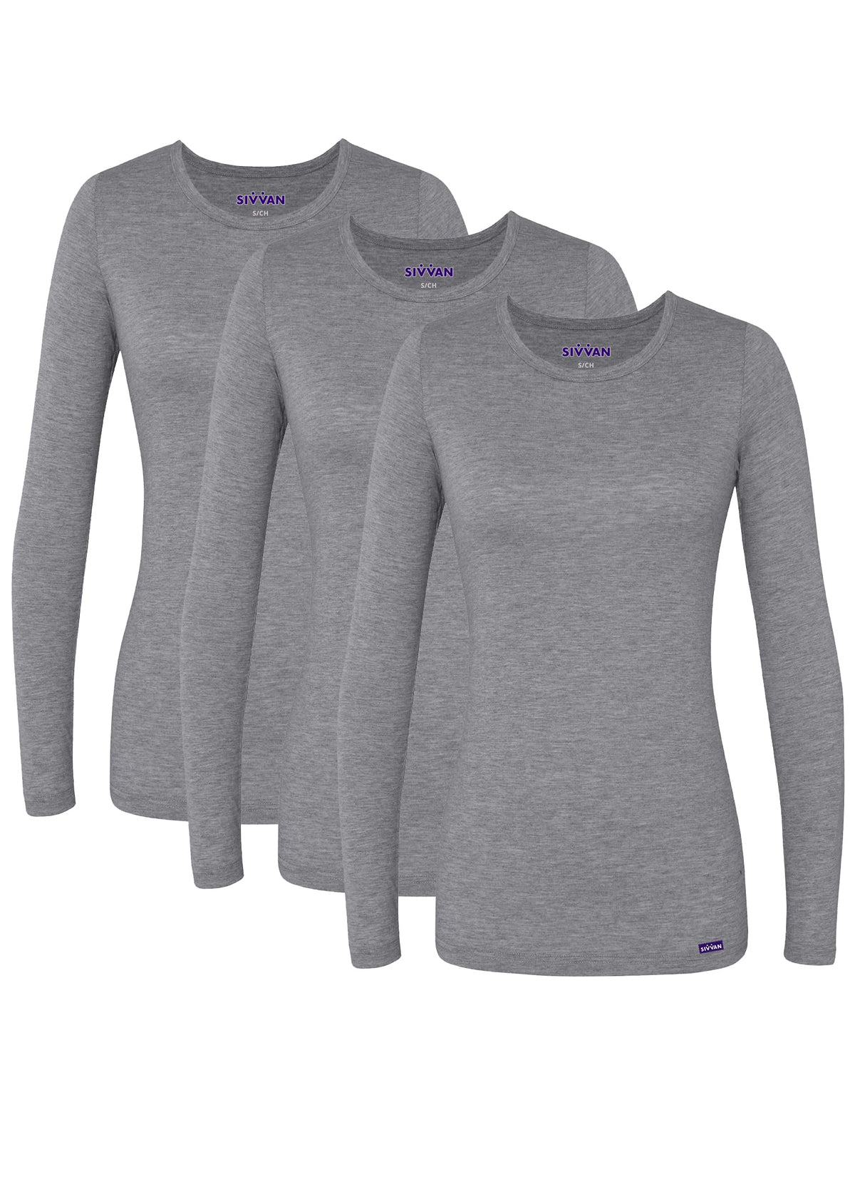 Sivvan Scrubs For Women - Long Sleeve Comfort Underscrub Tee 3-Pack - S85003 - Dark Marl Gray - Xl