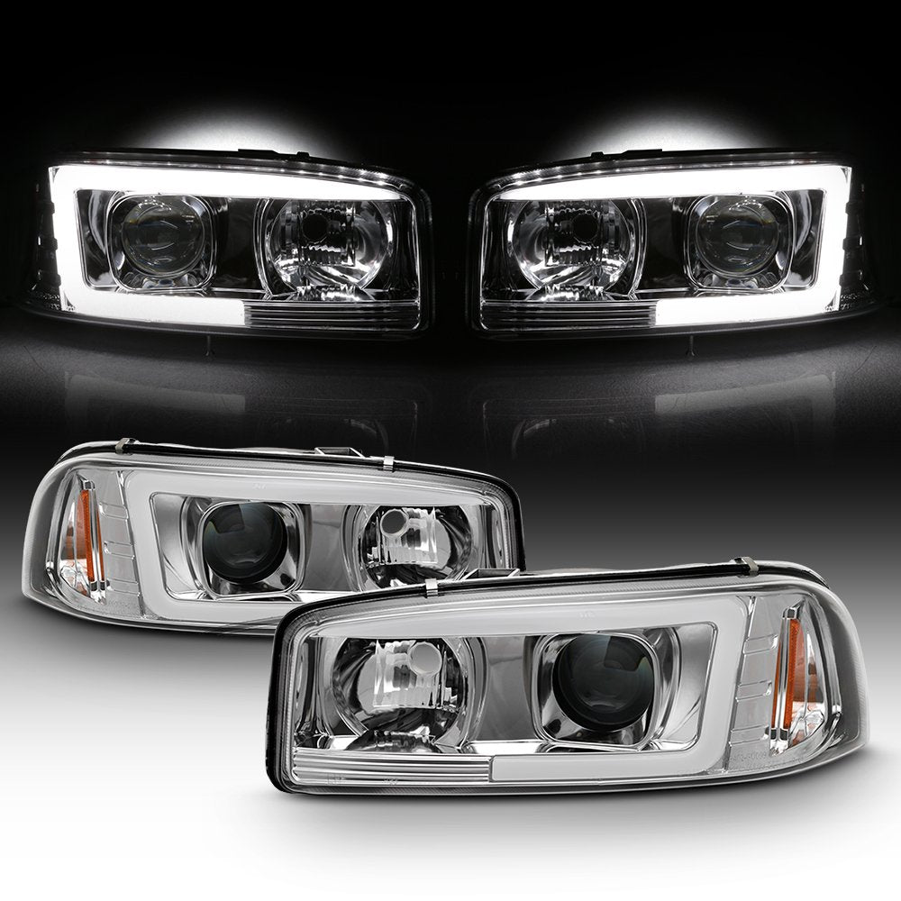 Akkon - For 1999-2006 Gmc Sierra 1500 2500Hd 3500 C3 Yukon Xl Tube Led Projector Headlights Driver+Passenger Side Pair