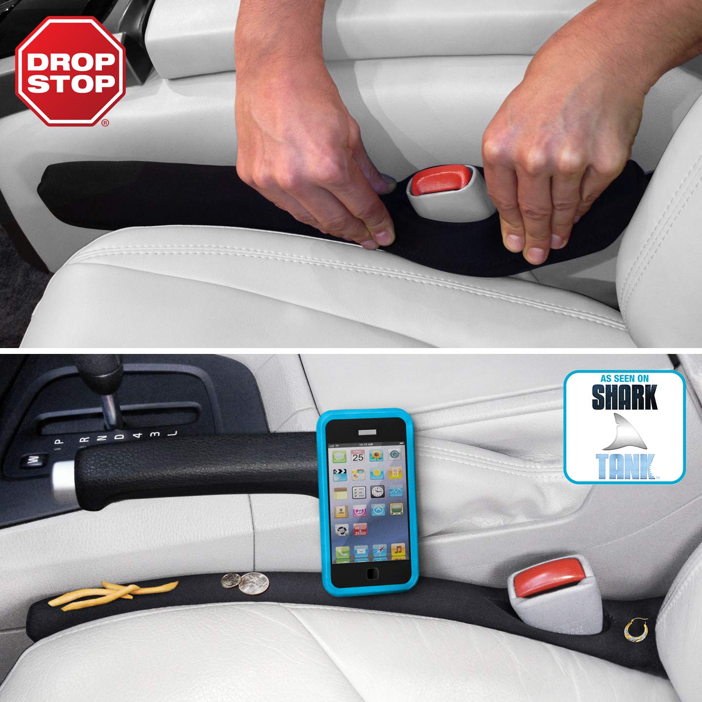 Drop Stop - The Original Patented Car Seat Gap Filler (As Seen On Shark Tank) - Between Seats Console Organizer, Set of 2 and Sl