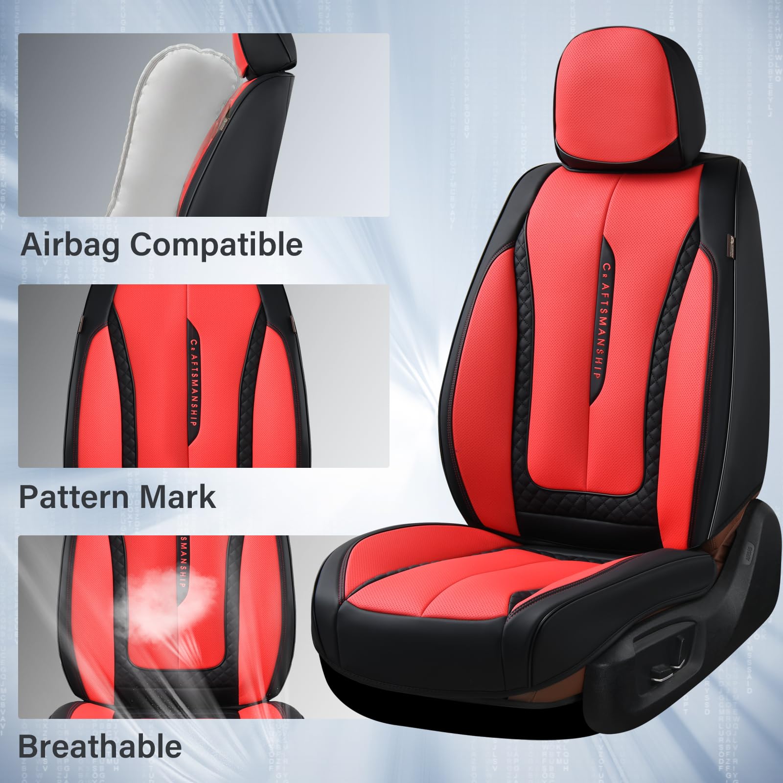 Coverado Car Seat Cover Front Seat, Red Seat Covers Front Seats, Nappa Leather Waterproof, Car Seat Cushion, Car Seat Protector