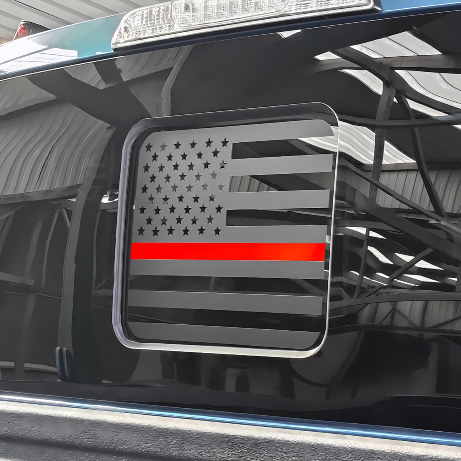 Fits Ford F150 F250 F350 2015-2015 Rear Middle Back Sliding Window American US Flag Vinyl Decal Matte Black Exterior Accessories