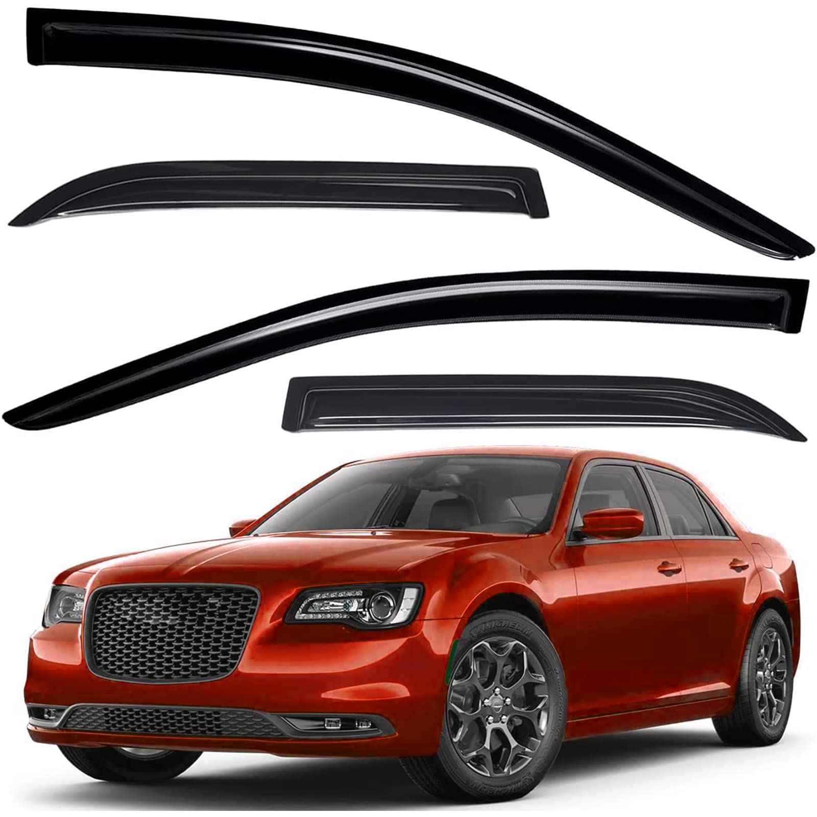Zzdsnj Tape-On Windows Visor 4-Piece For 2011-2022 Chrysler 300 Rain Guards Shield Shade Smoke 94432