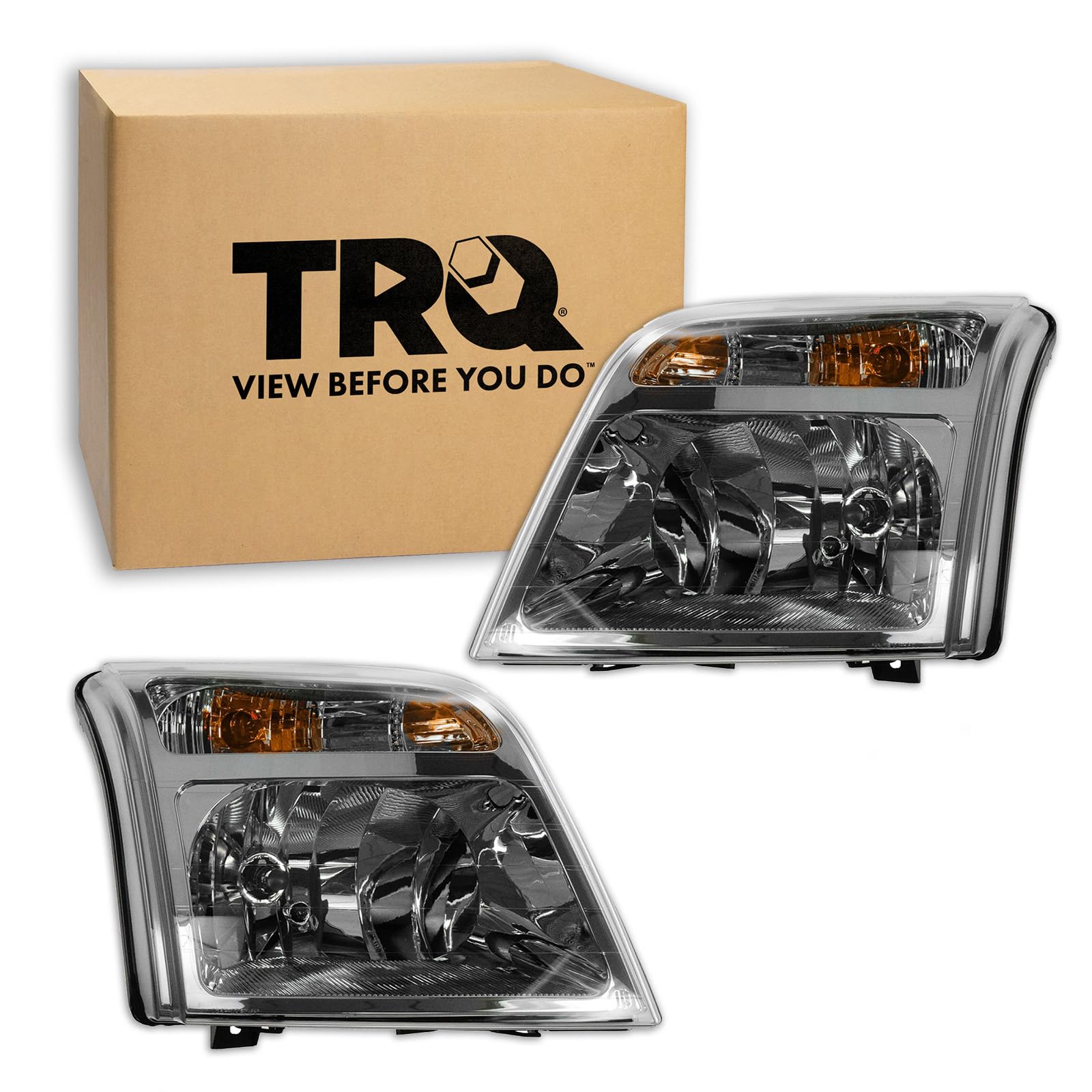 Trq Headlight Assembly Set Headlights Driver & Passenger Side Compatible With 2010-2013 Ford Transit Connect Fo2502296 Fo2503296