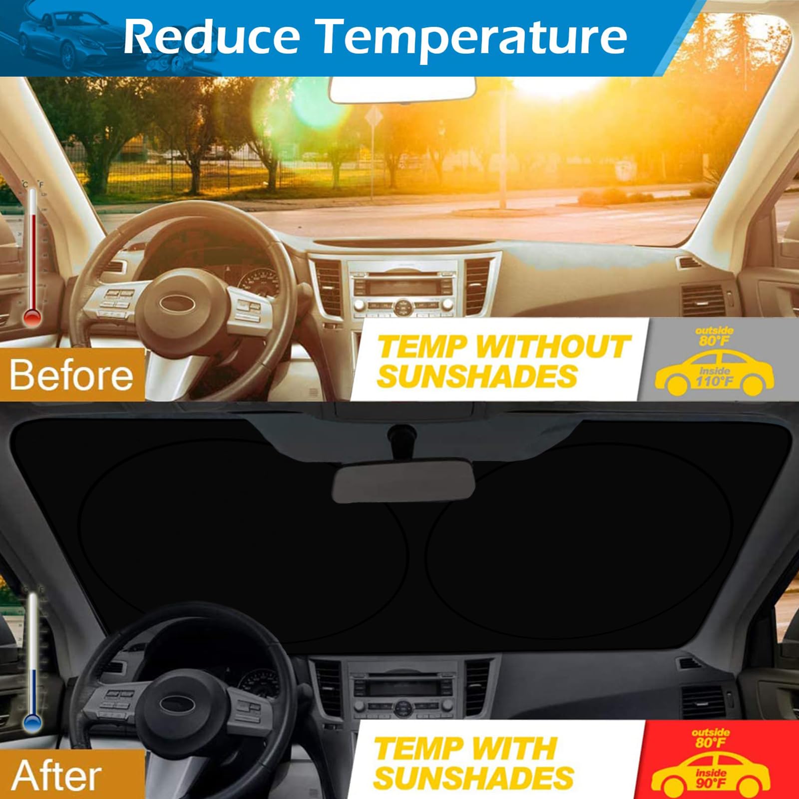 Ic Iclover Car Windshield Sun Shade, 210T Material Foldable Front Window Sun Visor Protector, Blocks Heat And Uv Rays Sun Protec