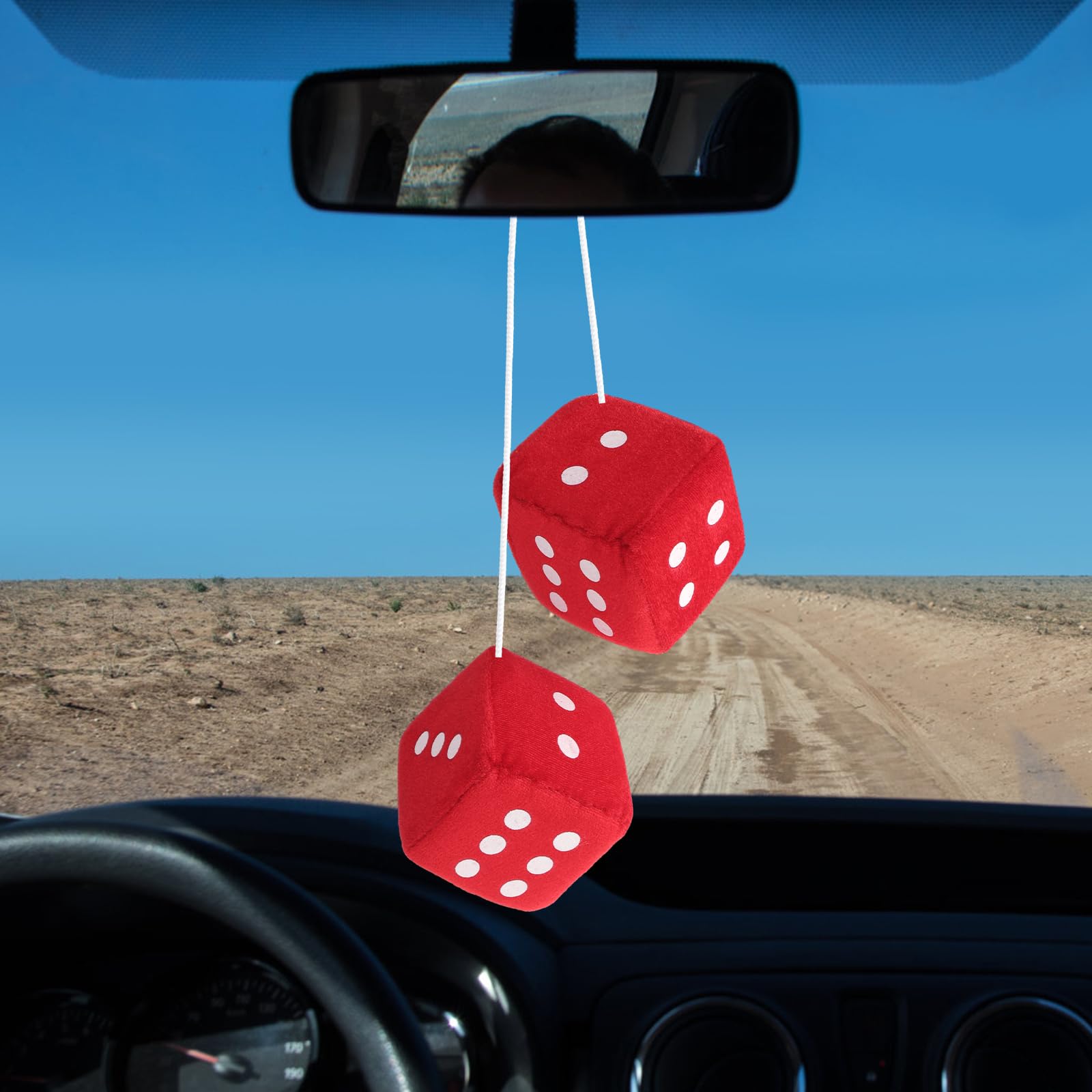 Fuzzy Dice For Rear View Mirror, Red Fuzzy Dice For Car Mirror, 2.75Inch Pair Of Plush Retro Square Hanging Dice With White Dots