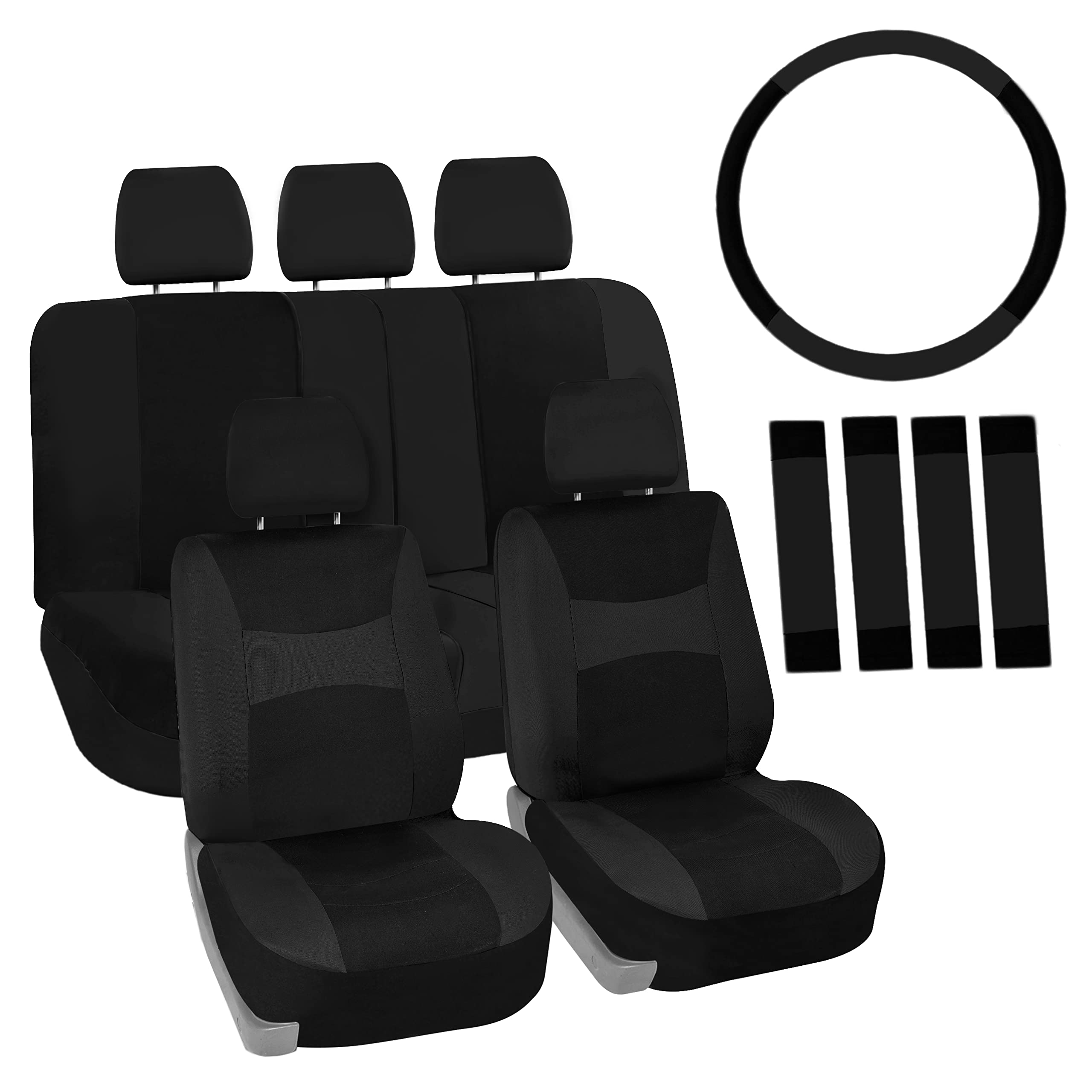 Fh Group Full Set Cloth Car Seat Covers, Universal Fit Front And Split Bench Rear, Airbag Compatible, Washable For Suv, Sedan, V