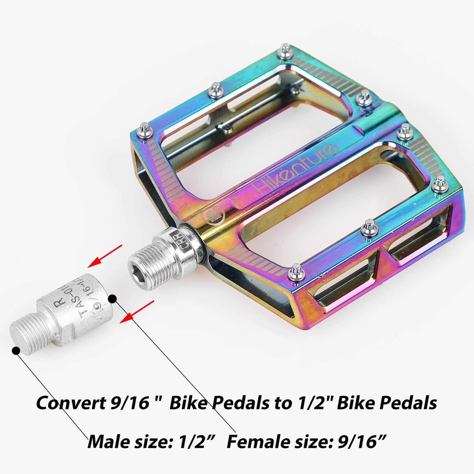 Hikenture Bike Pedal Adapter 9/16 '' To 1/2 '' Bicycle Pedals Chrome Molybdenum Steel (Pair)